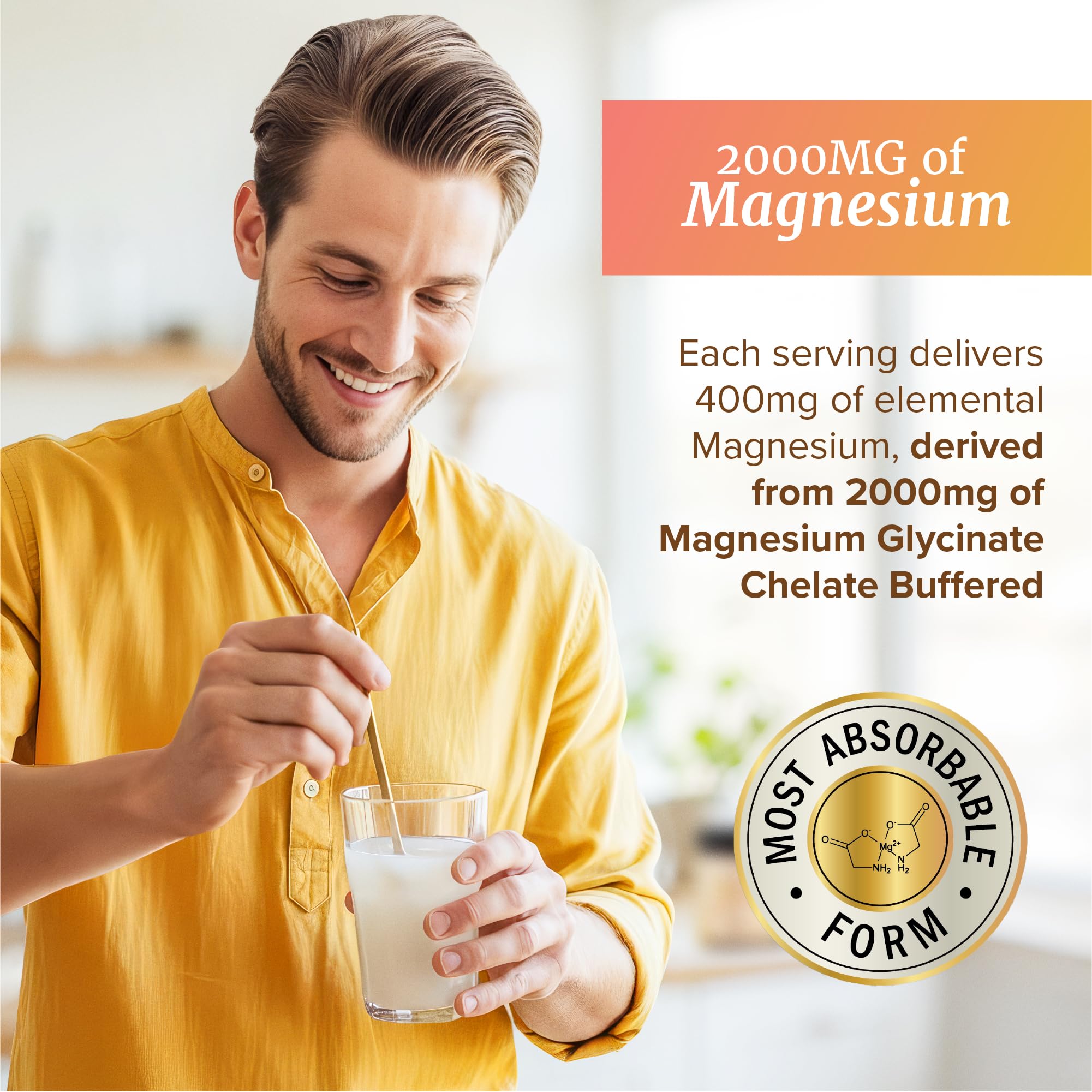Magnesium Glycinate Powder 400MG, Sleep & Relaxation Support, Sugar-Free | Tasty Peach Mango Flavor, High Absorption Chelated Magnesium Powder, Vegan, Gluten-Free, Non-GMO, 30 Servings, 225g (7.94oz)