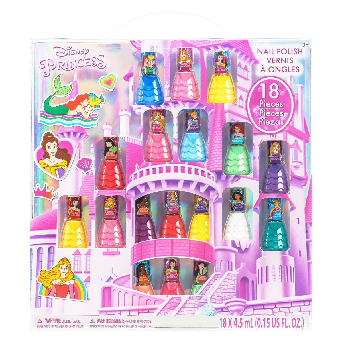 Disney Princess Nail Polish Set, 18-Piece Peel-Off for Girls, Ages 3+