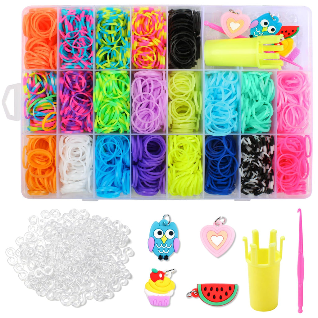 Phinus 2000+ Rubber Band Bracelet Kit, Loom Bracelet Making Kit with 1 Crown Loom, 100 S-Hooks, 5 Pendants, 1 Small Needle, 1 Instruction, Premium Rubber Bands for Weaving DIY Crafting Gift