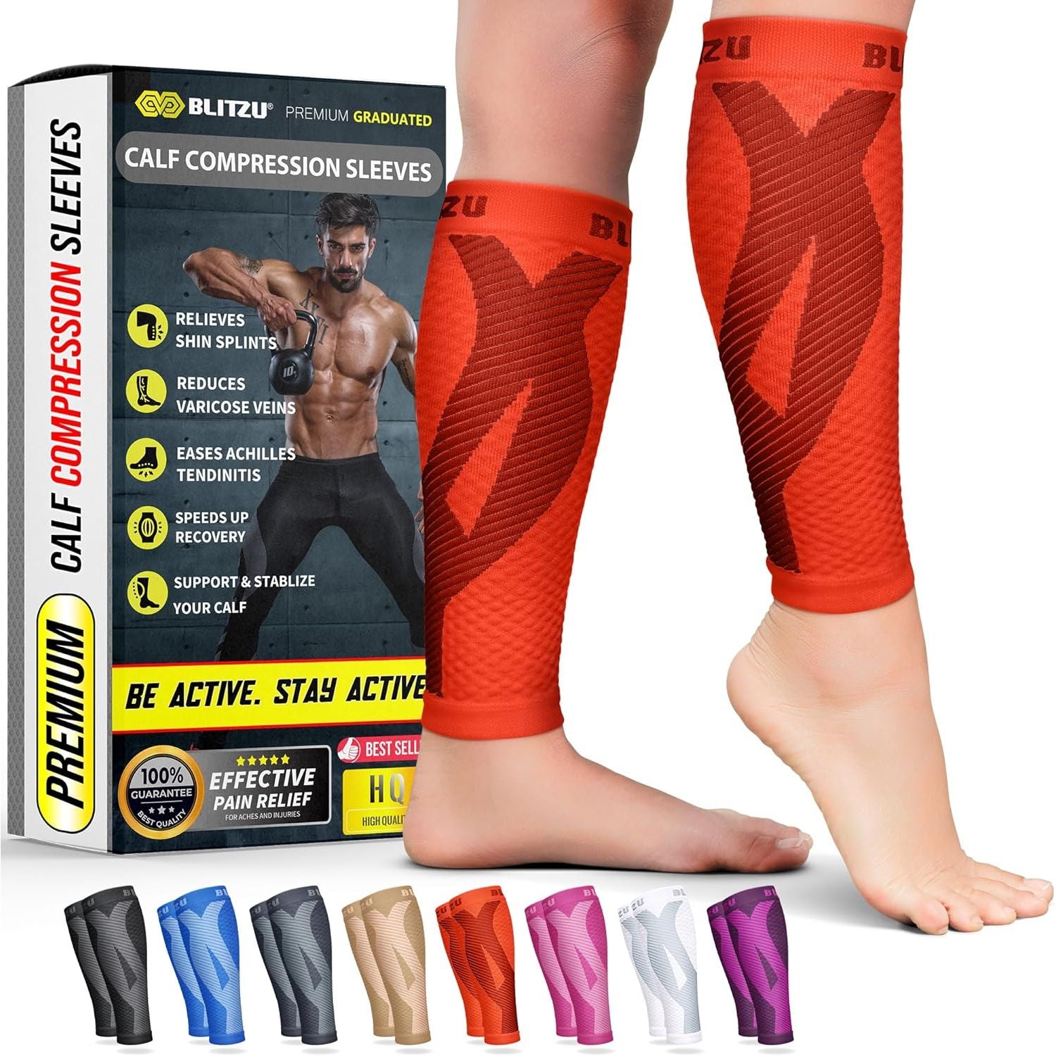 Buy now BLITZU Calf Compression Sleeve for Men & Women Footless Compression Socks Support Runners Leg Sleeve Shin Splints Pain Relief XX-Large Tangerine at indiglob india