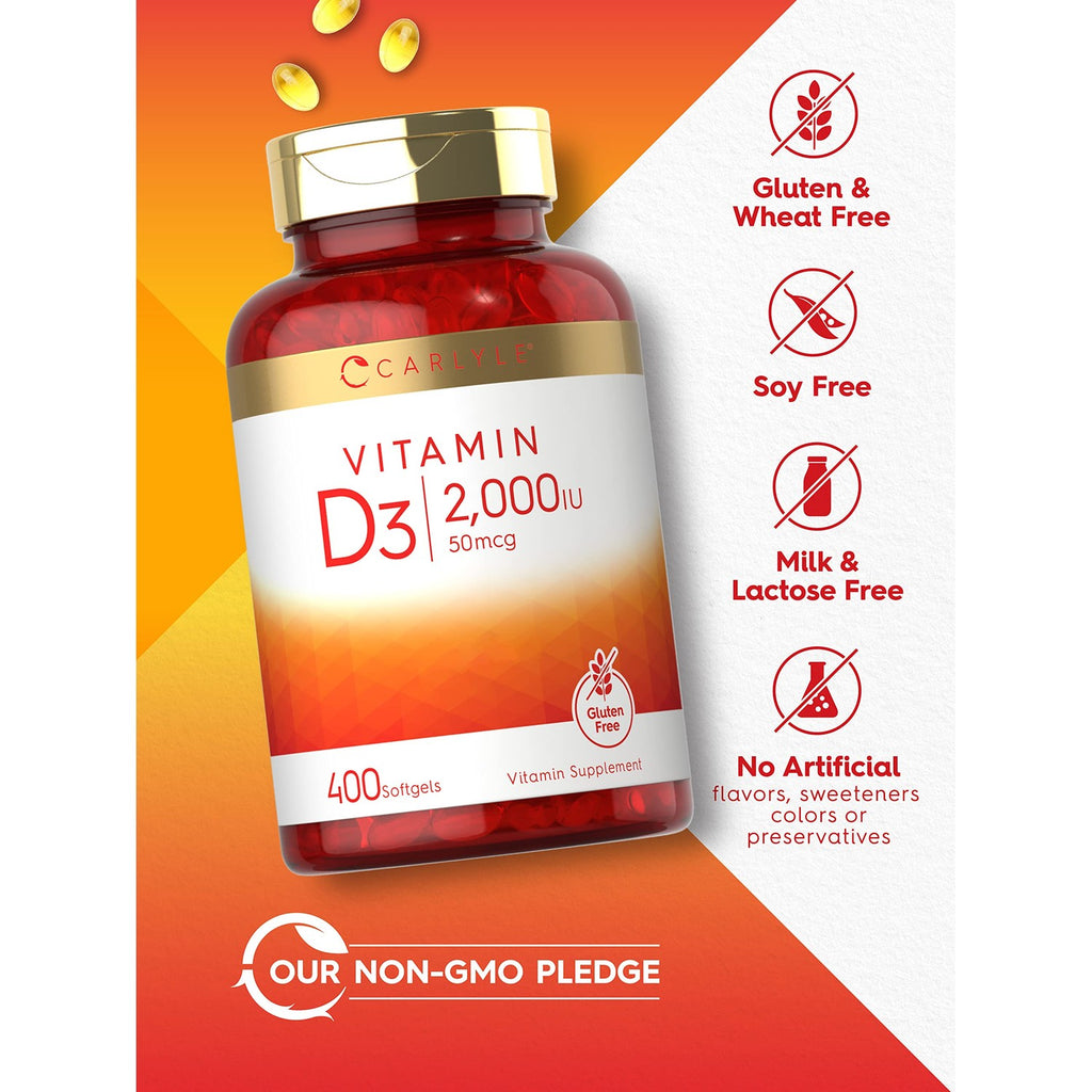 Carlyle Vitamin D3 2000IU Softgels | 400 Count | 50 mcg | Non-GMO, Gluten Free Formula | Vitamin D Supplement