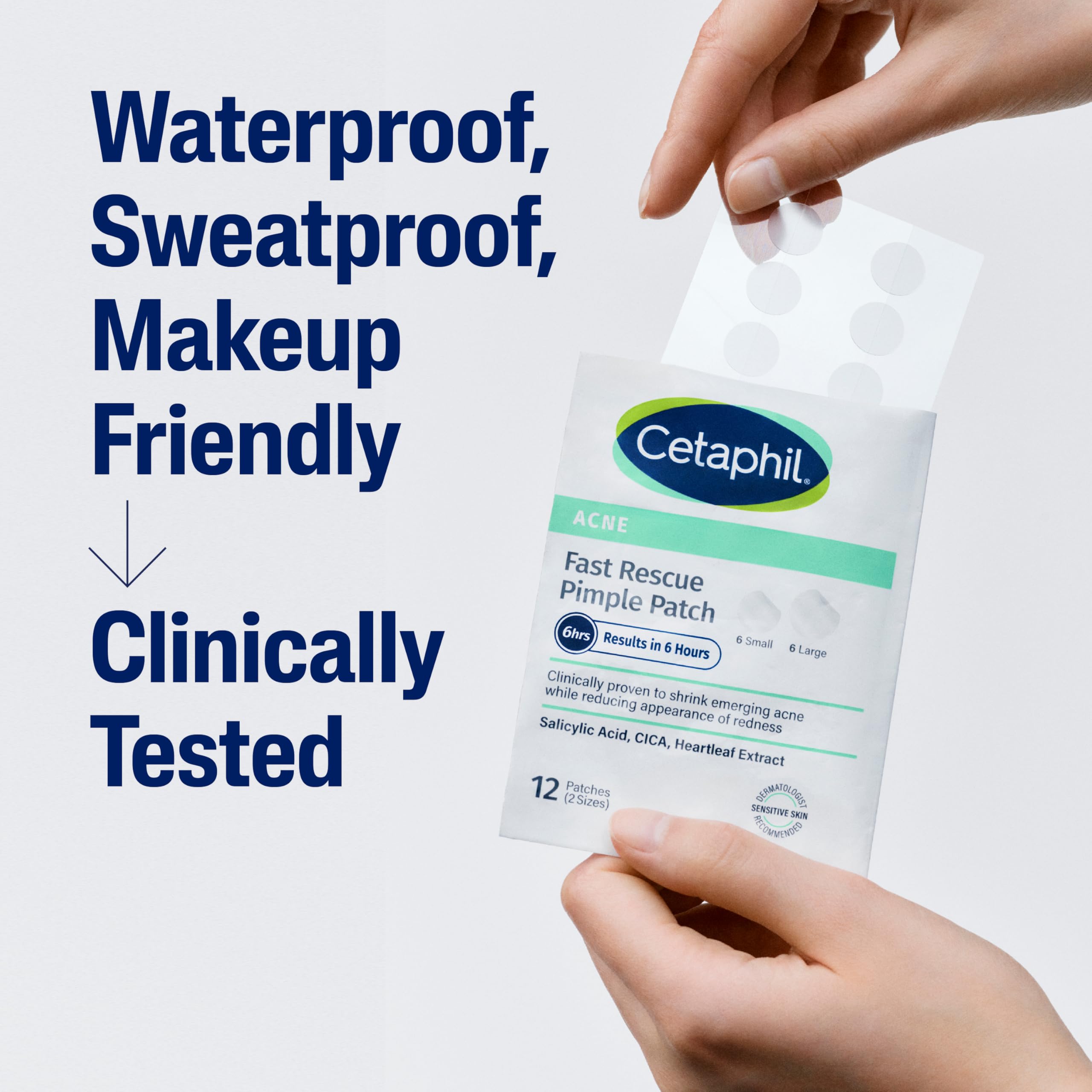 Cetaphil Acne Patches Salicylic Acid & CICA, Sensitive Skin Care, 24 ct | Hydrocolloid Pimple Patches, Salicylic Acid + Heartleaf Extract, Overnight Results, Gentle Sensitive Skin Formula, 24 Count