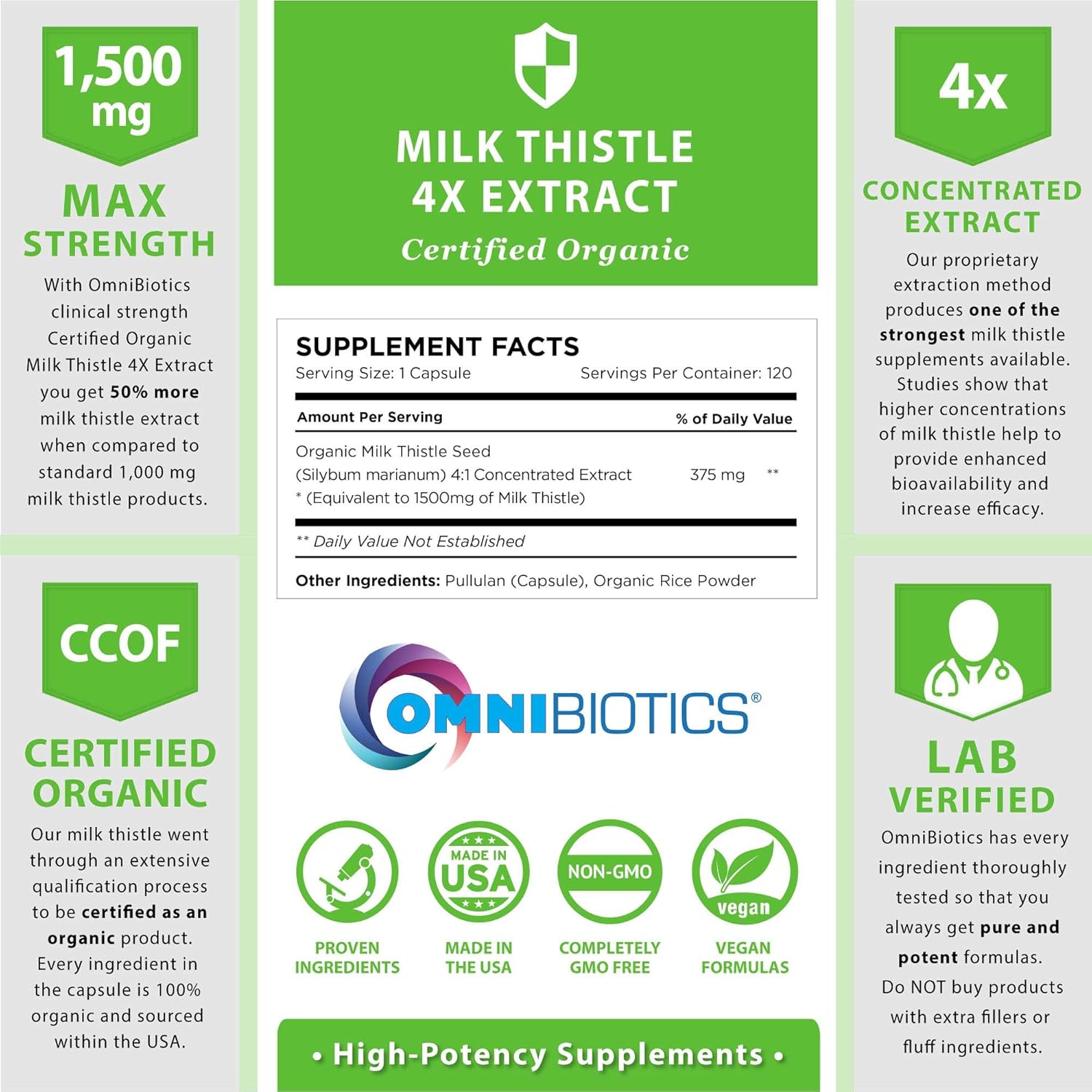 Buy now OmniBiotics Organic Milk Thistle Supplement 1500mg â€“ 4X Concentrated Extract with Silymarin â€“ High Potency Liver Detox & Support â€“ 120 Vegan Capsules at indiglob india