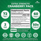 Zazzee Cranberry PACs 72 mg per Capsule, 50:1 Extract, 60 Vegan Capsules | 2X Strength, 2 Month Supply, Fast-Acting, Effective Urinary Tract & Bladder Support, 100% Soluble PACs, Made in the USA