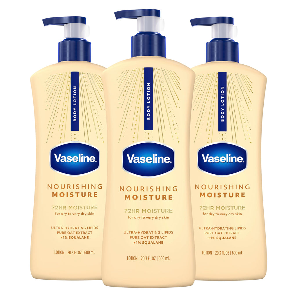 Vaseline Nourishing Moisture Body Lotion Dry Skin + Oat Extract 20.3oz 3ct