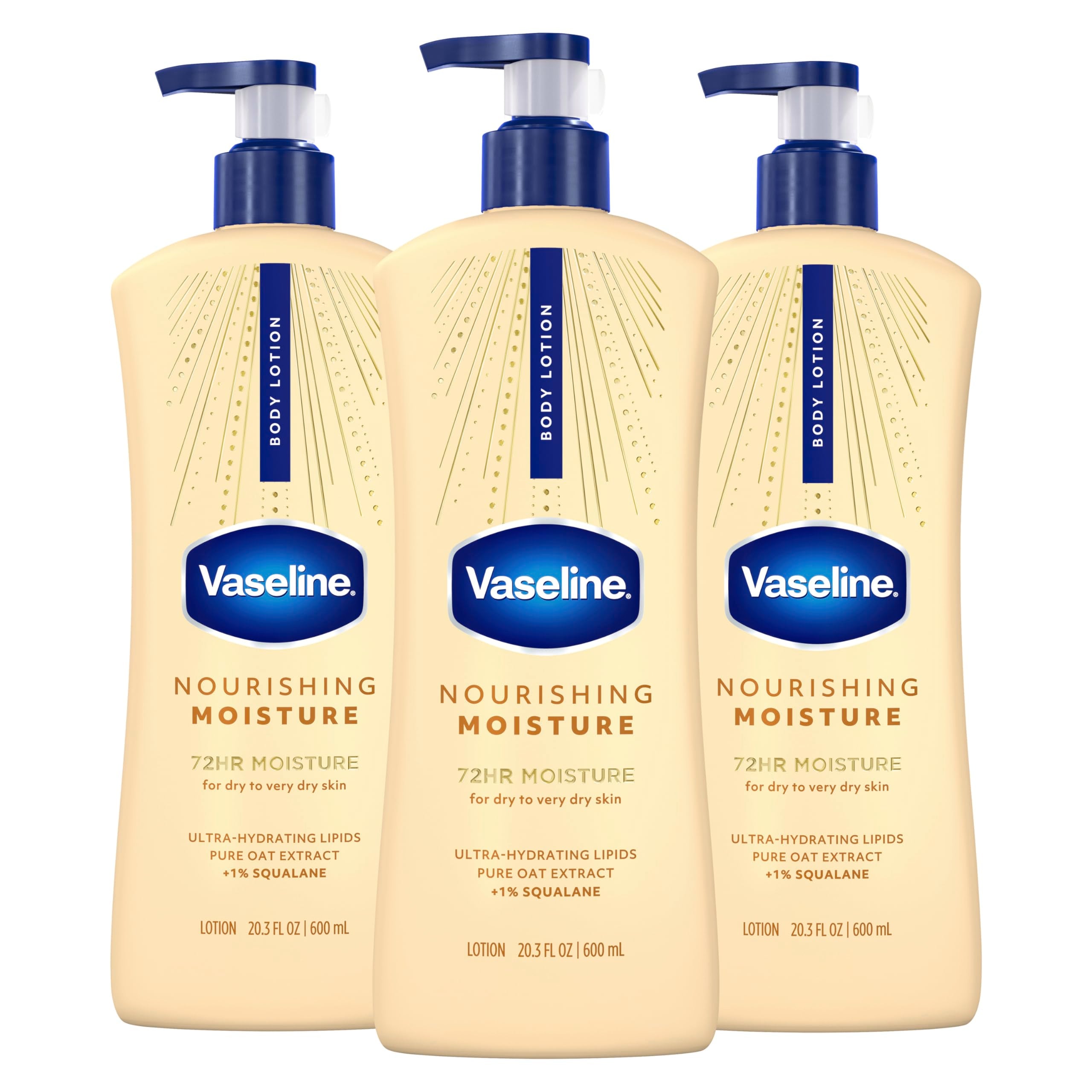 Vaseline Nourishing Moisture Body Lotion Dry Skin + Oat Extract 20.3oz 3ct