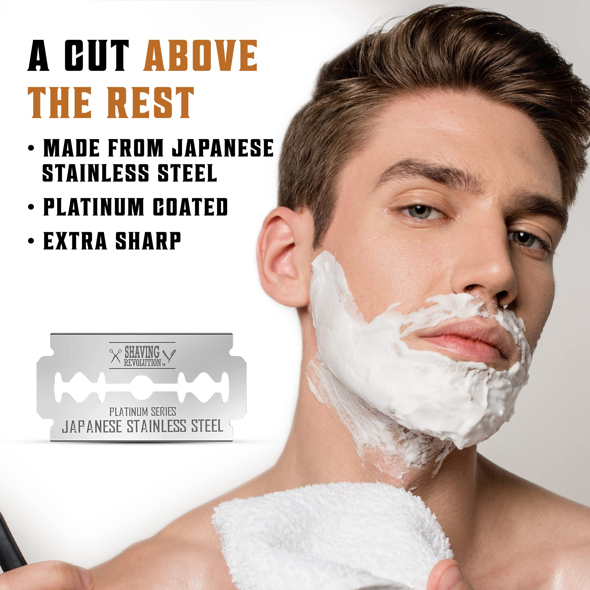 Shaving Revolution Double Edge Razor Blades - 50 Count | Platinum Japanese Stainless Steel - Smooth, Precise & Clean Shave - Fits Standard Safety Razors - Long-Lasting Sharpness