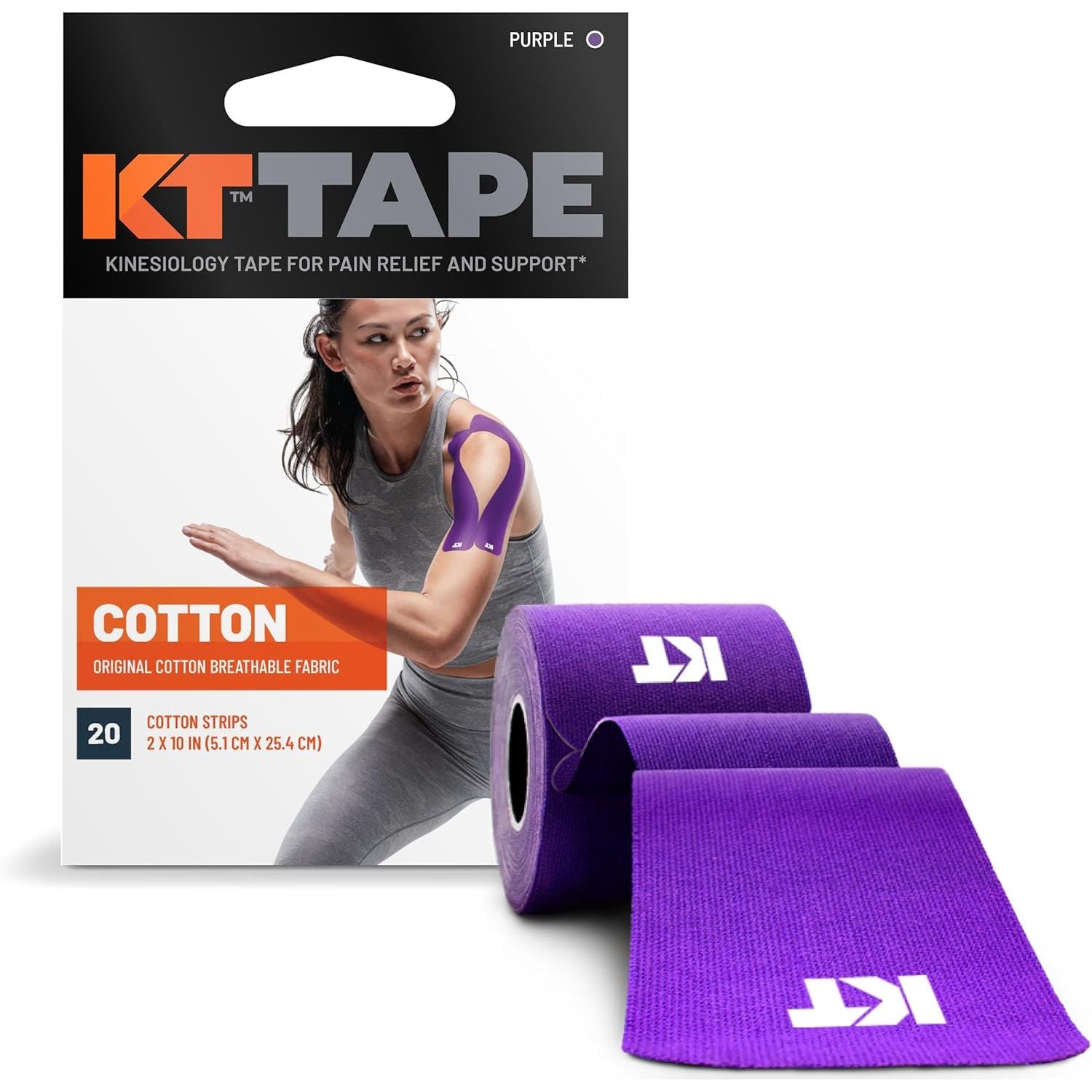 Buy now KT Tape, Original Cotton, Elastic Kinesiology Athletic Tape, 20 Count, 10â€ Precut Strips Purple at indiglob india