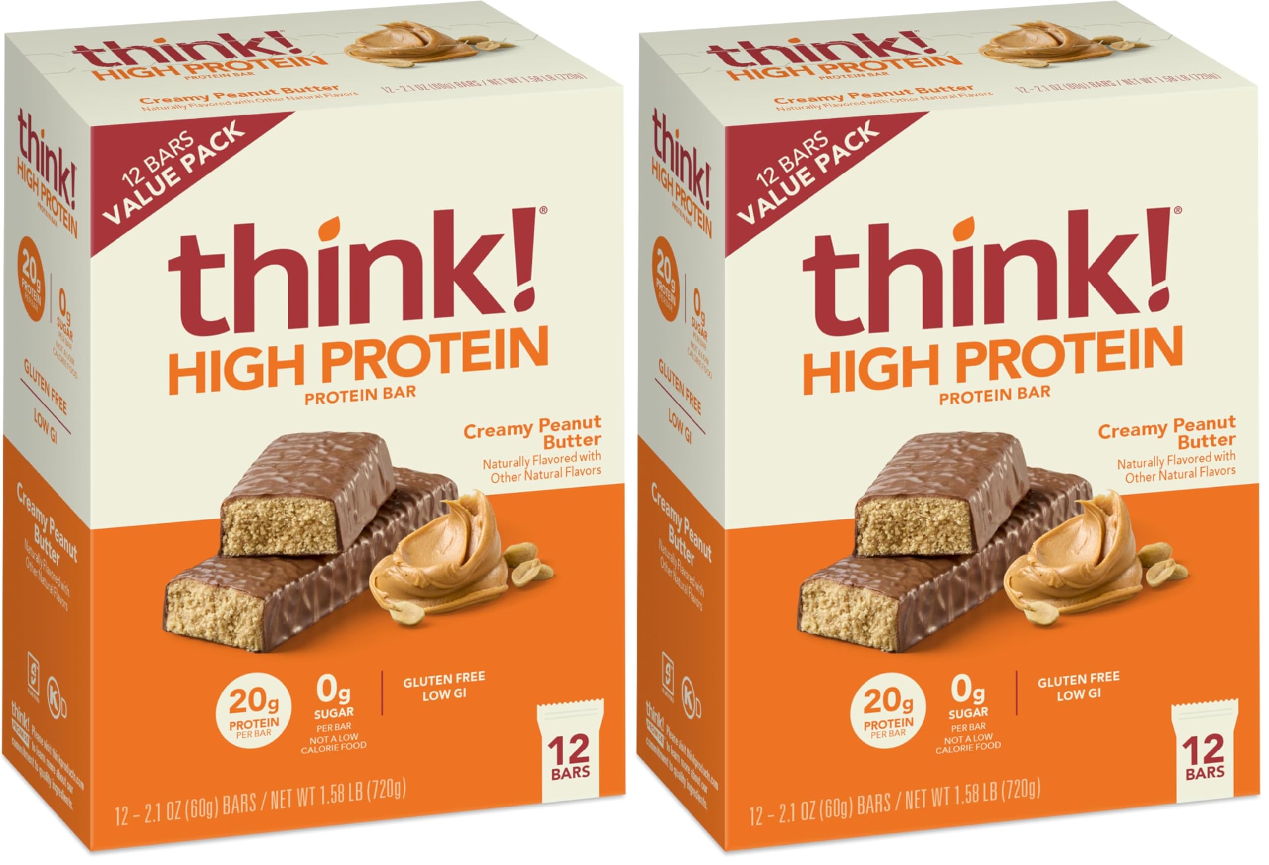 Buy now think! Protein Bars, High Protein Snacks, Gluten Free, Kosher Friendly, Creamy Peanut Butter, Nutrition Bars, 2.1 Oz per Bar, 12 Count (Packaging May Vary) at indiglob india