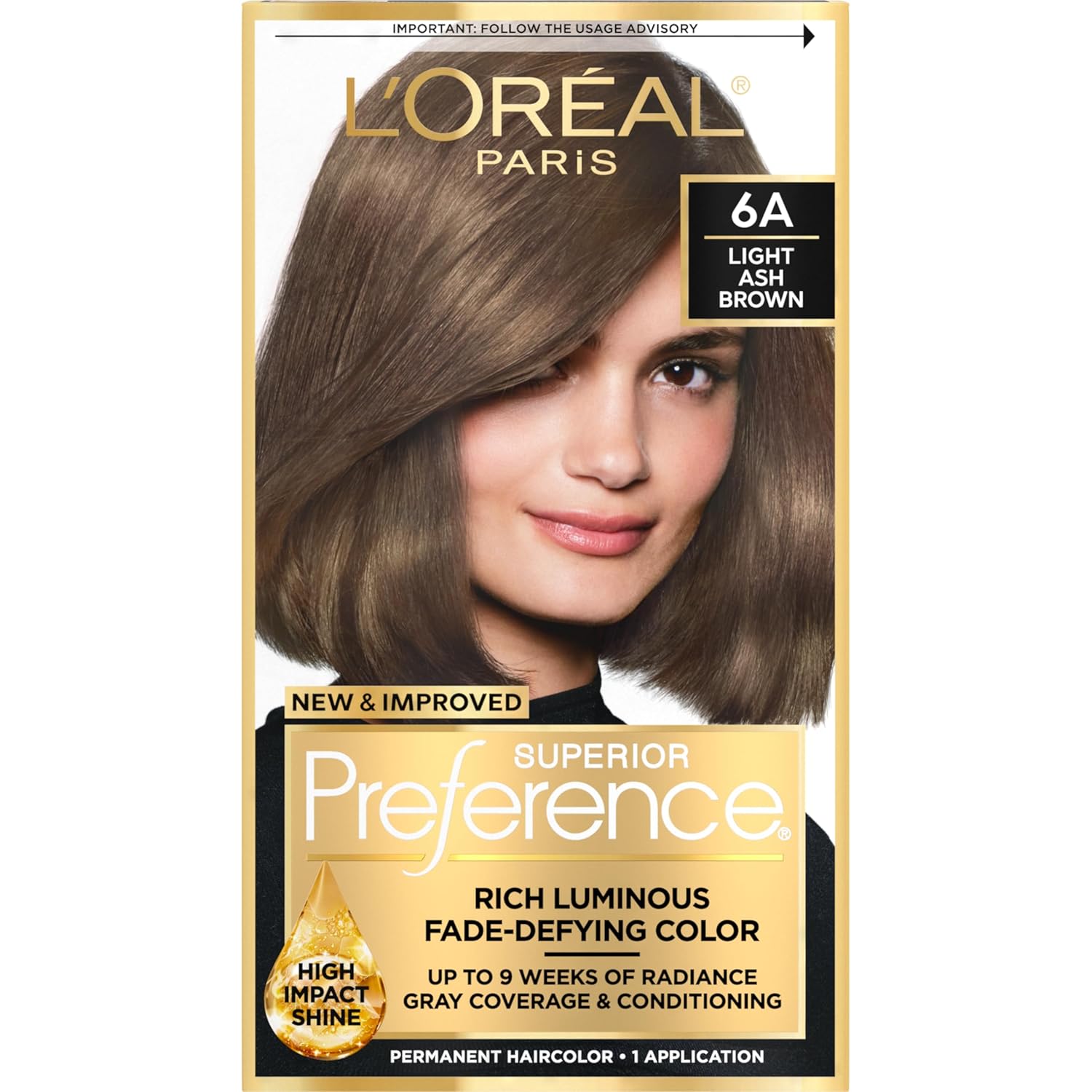 Buy now L'Oreal Paris Superior Preference Luminous Fade-Defying Permanent Hair Color, Hair Dye For Up to 9 Weeks of Radiance, Light Ash Blonde 9A, 1 Hair Dye Kit 6A Light Ash Brown 1 Count (Pack of 1) at indiglob india