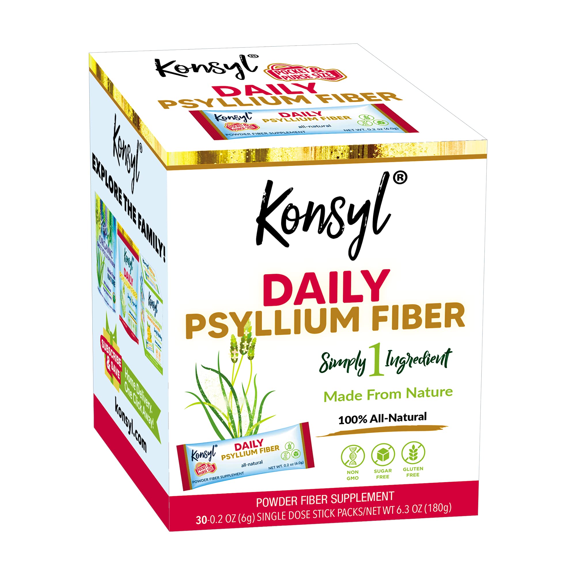 Konsyl Daily Psyllium Fiber Powder - 19oz, 90 Servings, Natural Unflavored Soluble Dietary Fiber Supplement - Psyllium Husk Prebiotic for Digestive Support and Gut Health - Sugar Free, Keto & Vegan
