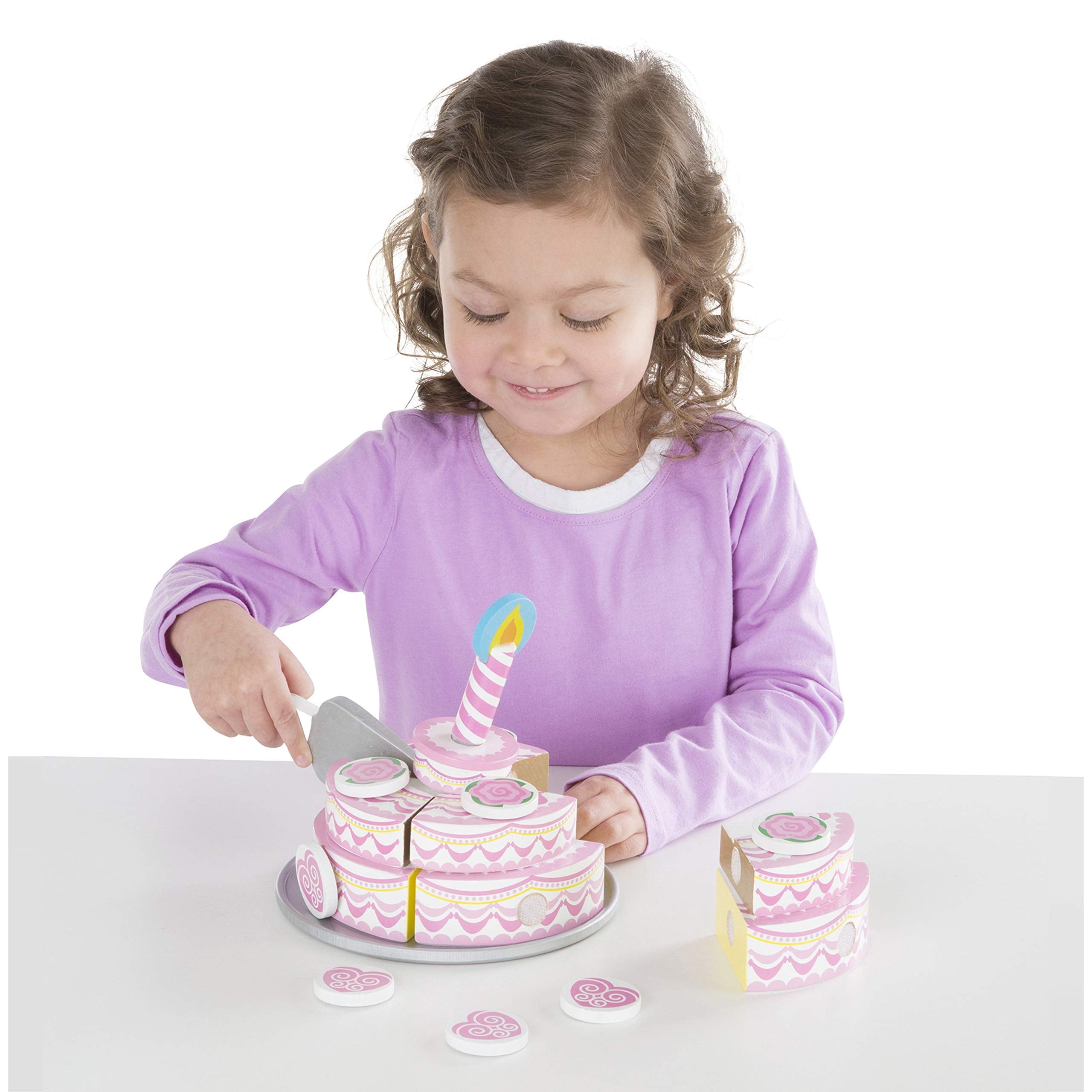 Buy now Melissa & Doug Triple-Layer Party Cake Wooden Play Food Set - Birthday Cake Pretend Food Play Set for Toddlers, Kids Ages 3+ at indiglob india
