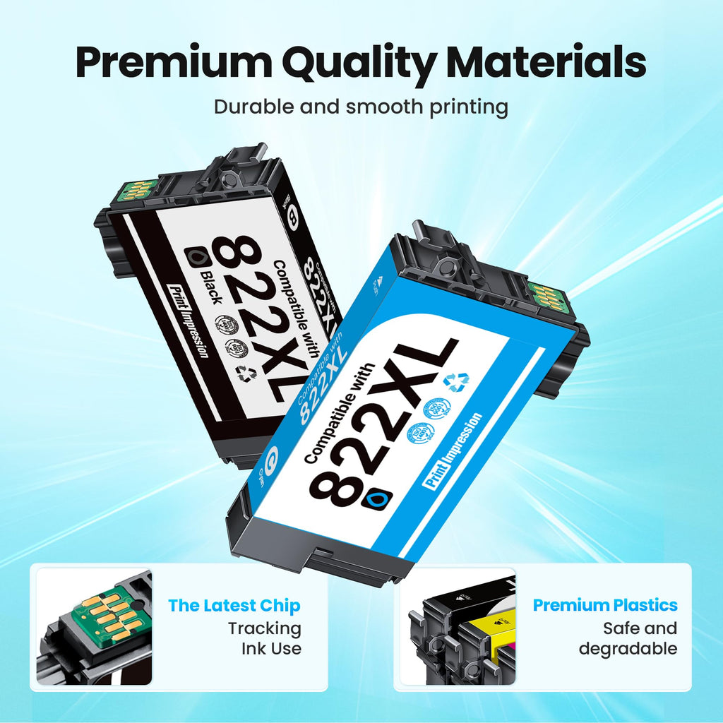 Remanufactured Replacement for Epson 822XL Ink Cartridges Combo Pack