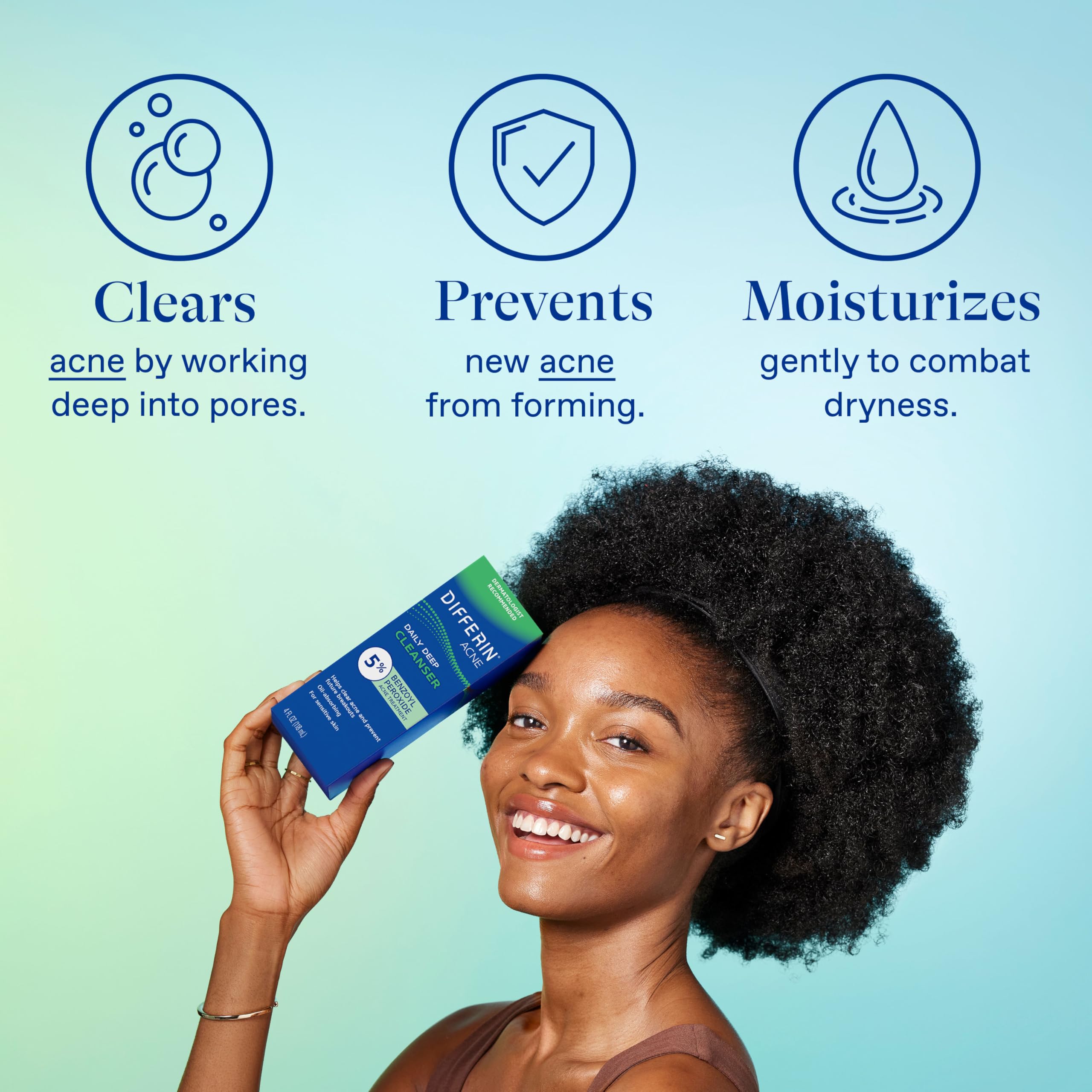 Differin Acne Face Wash, 5% Benzoyl Peroxide Daily Cleanser, 4oz | Gentle Acne Cleanser, Clears Breakouts, Sensitive Skin Safe, Benzoyl Peroxide Formula, Daily Use, 4 Oz