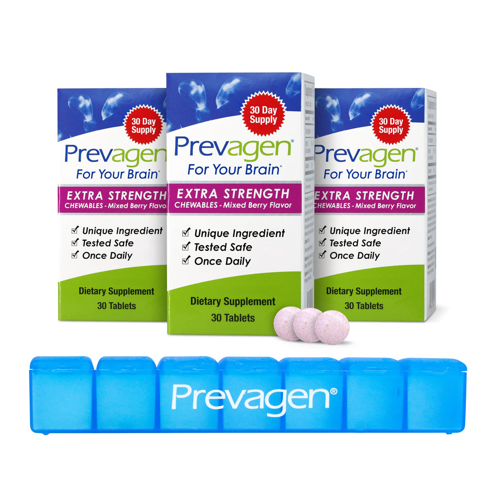 Prevagen Extra Strength Mixed Berry Chews, 7-Day Pill Minder, 3-Pack