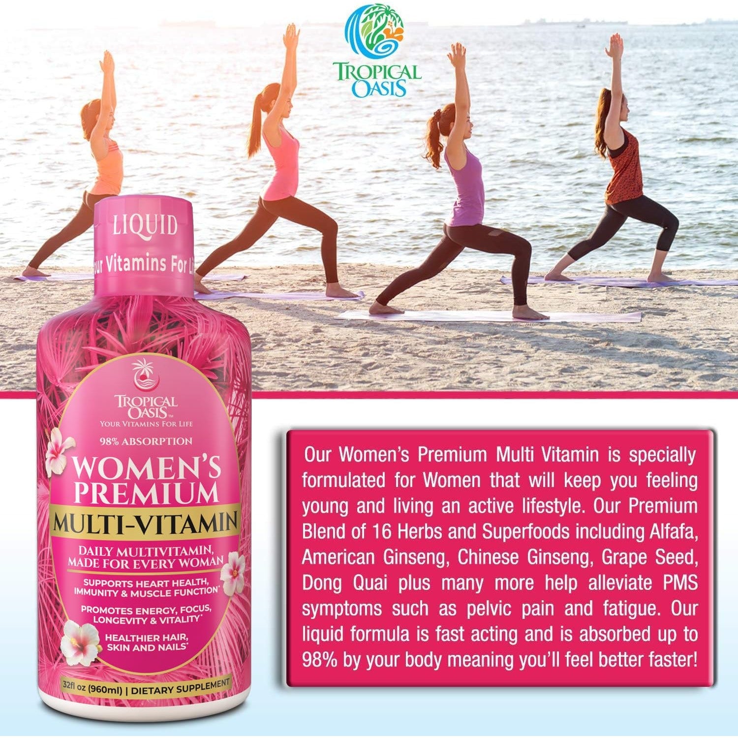 Premium Liquid Multivitamin for Women | Sugar Free Women’s Multivitamin | 100+ Vitamins, Minerals & Herbs Promote Anti-Aging, Heart, Brain & Bone Health |98% Absorption Rate | Non-GMO | 32 Serv
