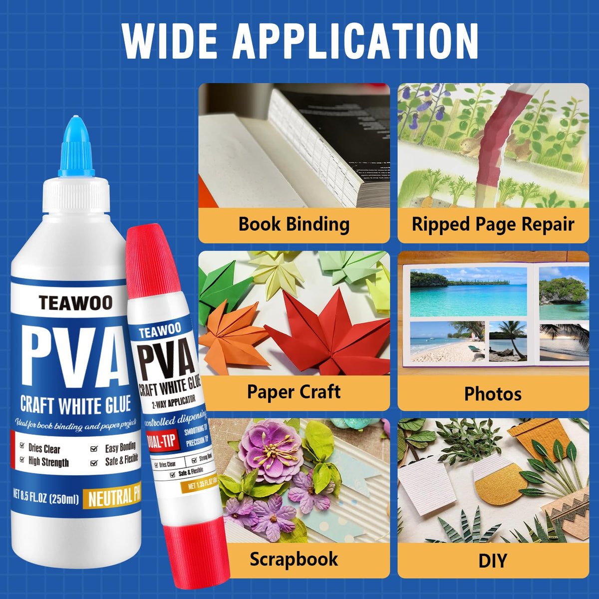 TEAWOO Book Repair Kit, 8.5 Oz + 2×1.35 Oz Acid-Free PVA Adhesive