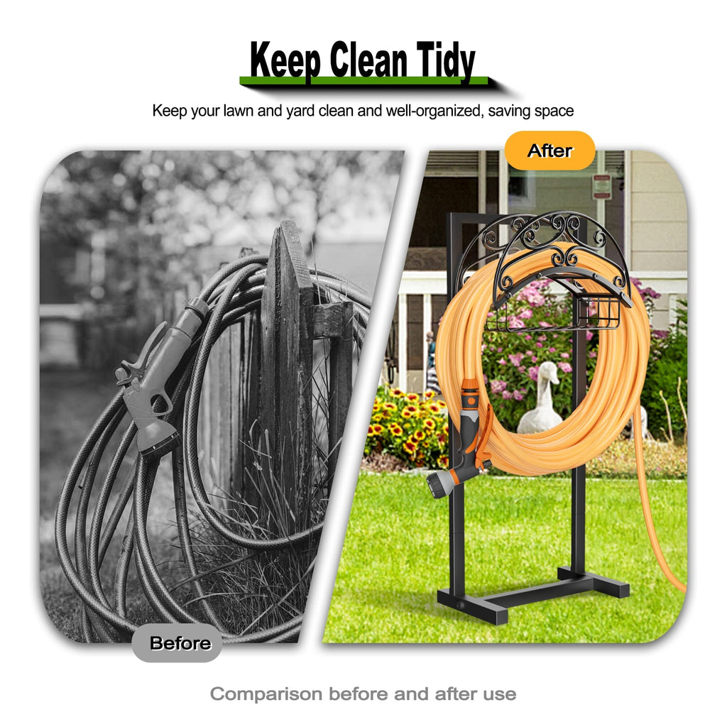 Gayuteay Garden Water Hose Holder with Storage Basket for Outside