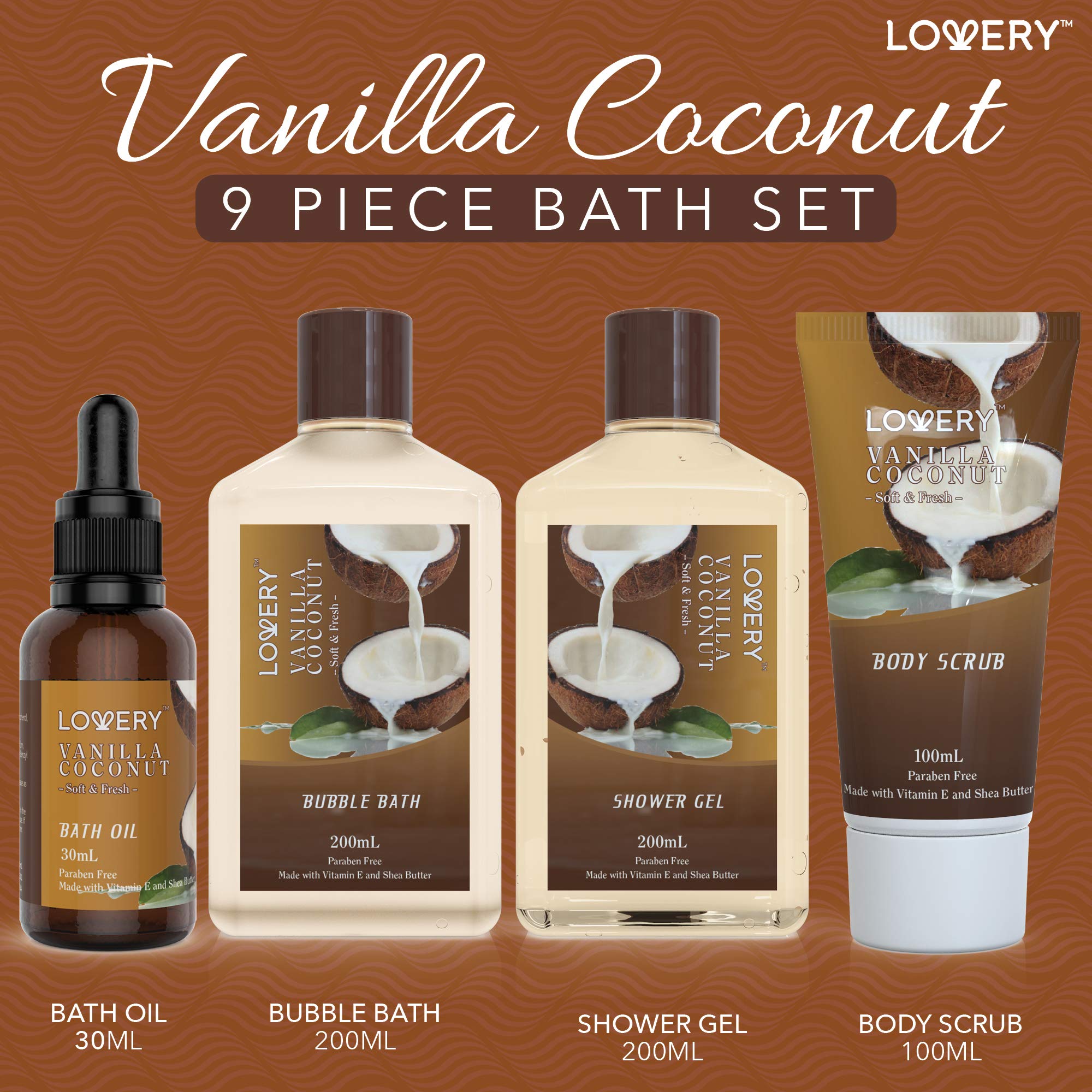Buy now Gifts For Women Gift Basket for Womenâ€“ 9 Piece Set of Vanilla Coconut Home Spa Set, Luxurious Valentines Day Gifts for Her, Bath and Body Sets Includes Fragrant Lotions, Large Bath Bombs, Coconut Oil at indiglob india