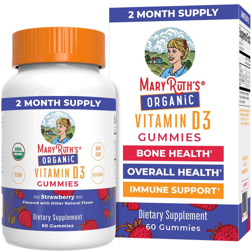 MARYRUTH'S Vitamin D3 Gummies, Adults & Kids Vitamin D, 60 Servings, Vegan | 2 Month Supply, Immune Support Supplement, 1000IU for Bone Health & Muscle Function, Vegan, Non-GMO, Gluten Free, 60 Count