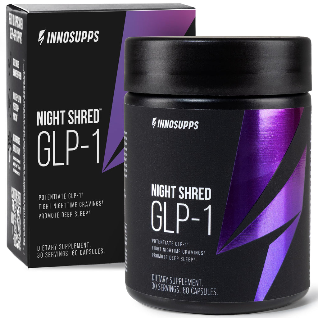 Night Shred Night Time Fat Burner & Natural Sleep Support, 30 Servings | Ashwagandha, 5-HTP, CLA & Melatonin; Appetite suppressant; Supports sleep & fat burning; 60 vegetarian capsules
