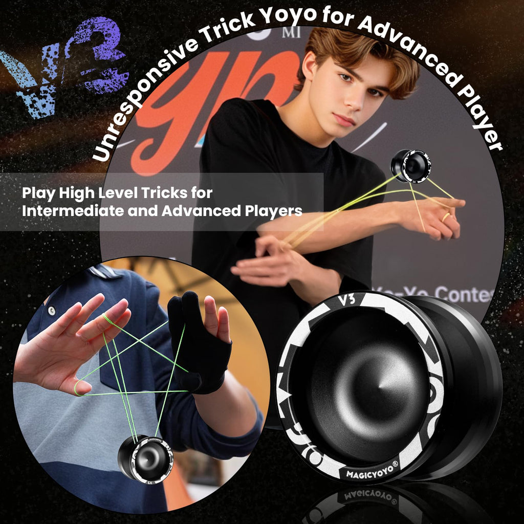 Buy now MAGICYOYO V3 Yoyo for Kids 8-12 or Above, Responsive Yoyo Professional with Dual Function, Professional Trick Yo yo for Adults with 12 Yo-yo Strings, KK Bearing, Bearing Puller, Axle,Case Bag -Black at indiglob india