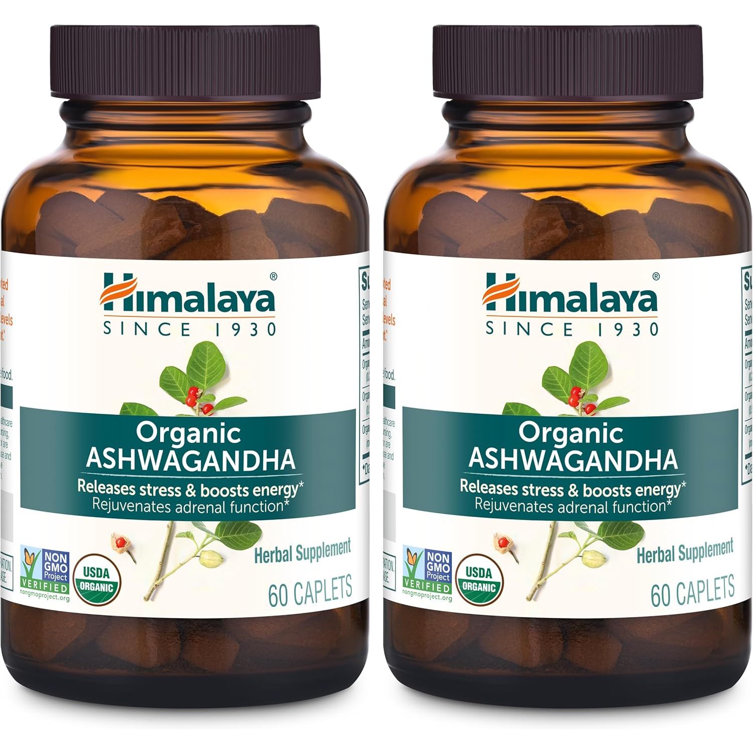 Buy now Himalaya Organic Ashwagandha, 60 Day Supply, Herbal Supplement for Stress Relief, Energy Support, Occasional Sleeplessness, Organic, Non-GMO, Vegan, Gluten Free, 670 mg, 60 Caplets 60 Count (Pack of 2) Capsules at indiglob india