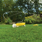 Nelson Rain Train 13,500 Square Feet Cast Iron Outdoor Lawn Traveling Water Sprinkler for Yard, and Garden, with Auto Shut Off, Yellow