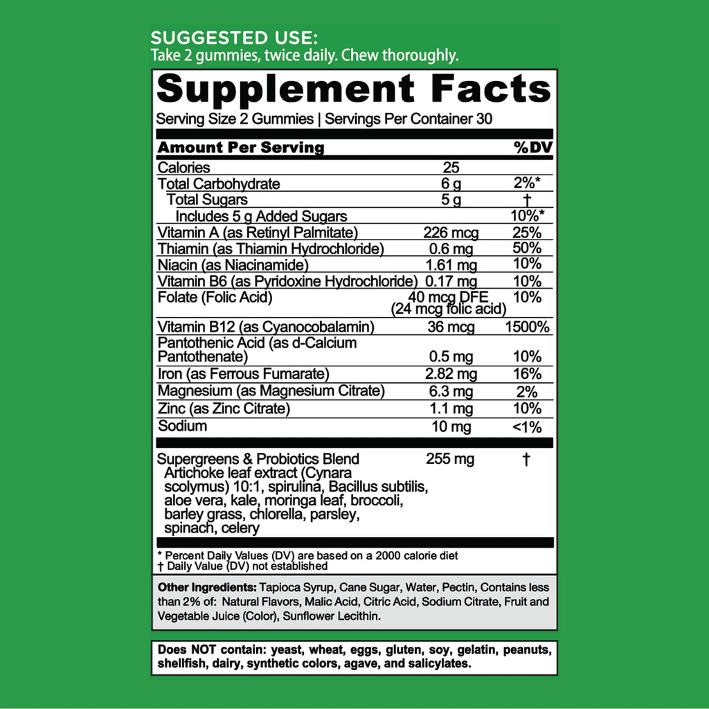 Goli SuperGreens Vitamin Gummy - 120 Count - Essential Vitamins and Minerals - Plant-Based, Vegan, Gluten-Free & Gelatin Free - Health from Within, Pack of 2