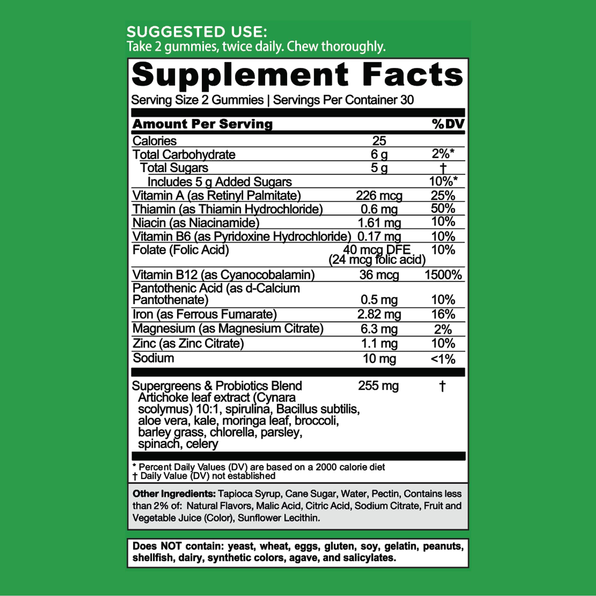 Goli SuperGreens Vitamin Gummy - 120 Count - Essential Vitamins and Minerals - Plant-Based, Vegan, Gluten-Free & Gelatin Free - Health from Within, Pack of 2
