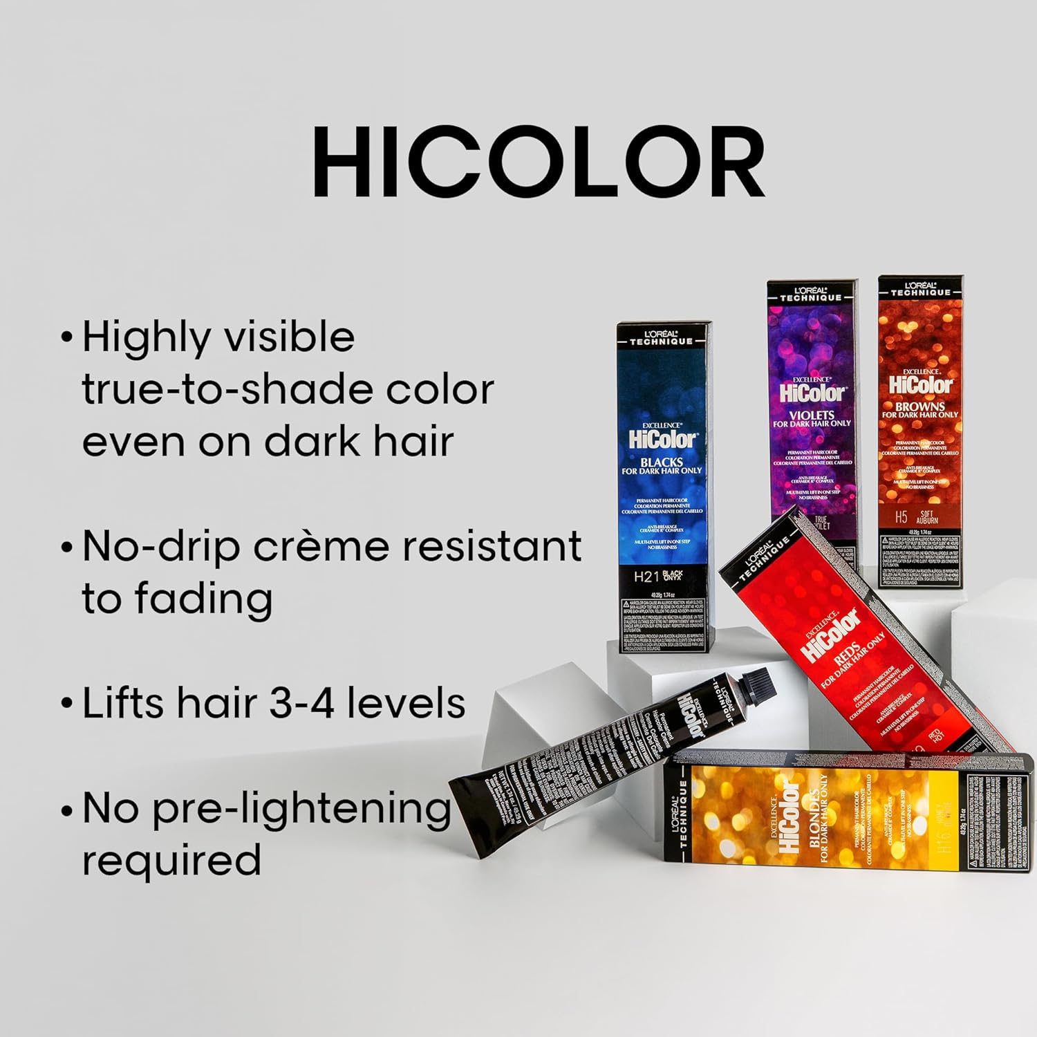 Buy now L'OrÃ©al Technique HiColor Reds Permanent Hair Color - Lifts Dark Hair in One Step Leaving No Brassiness, Rich & Smooth Creme Formula, Intense & Long-Lasting Color at indiglob india
