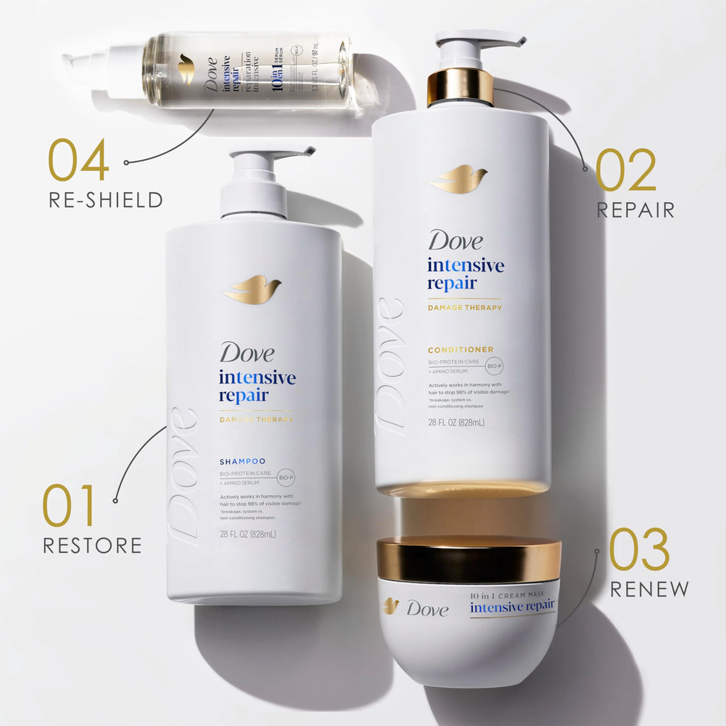 Dove Shampoo 4 Pack Intensive Repair for Damaged Hair with Bio-Protein Care Technology and Amino Serum 28 Fl Oz