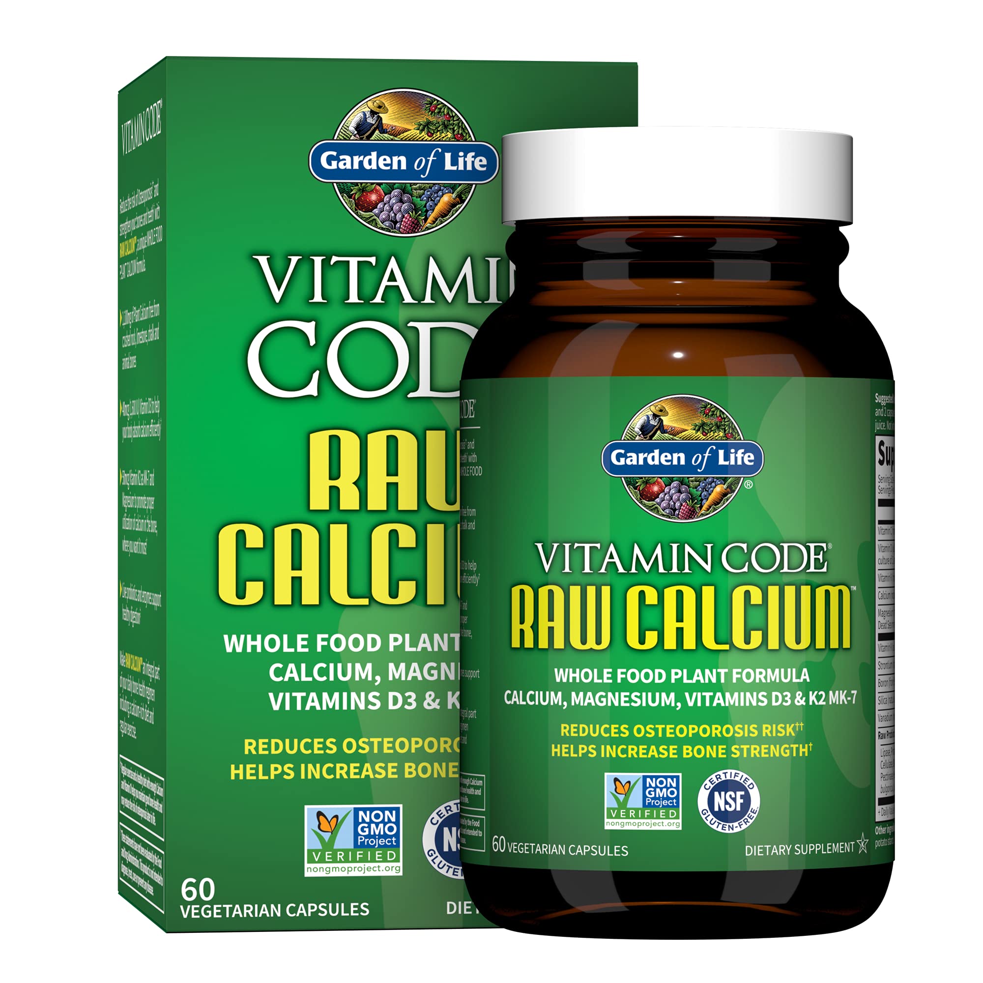 Garden of Life Raw Calcium Supplement for Women and Men - Vitamin Code Made from Whole Foods with Magnesium, K2, Vitamin D3 and Vitamin C plus Probiotics for Digestion, 120 Capsules