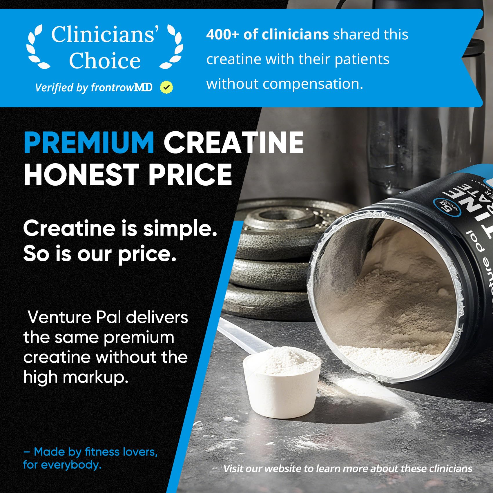 Venture Pal 100% Pure Micronized Creatine Monohydrate Powder 5g Per Serving | Vegan, Keto, GMO-Free & Gluten Free, Creatina Monohidratada en Polvo for Women & Men, Unflavored