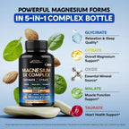 Magnesium Complex - Glycinate, Citrate, Malate, Taurate, Oxide - 180 Caps | 5-in-1 Magnesium Supplement 500 mg - for Women & Men - Stress, Muscle & Heart Support - Laboratory Tested - Vegan, Non-GMO