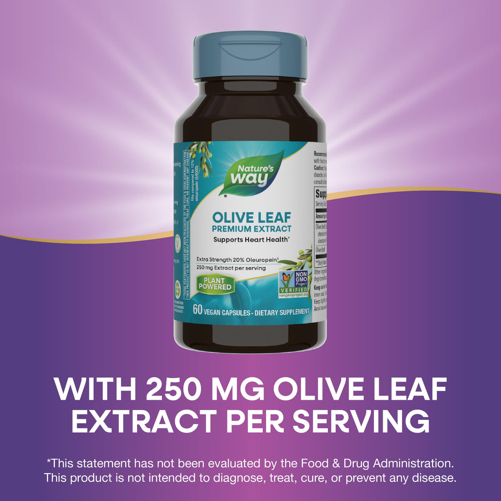 Buy now Nature's Way Olive Leaf, Premium Extract, Supports Heart Health*, 20% Oleuropein, 250 mg per serving, Non-GMO Project Verified, 60 Vegan Capsules (Packaging May Vary) at indiglob india
