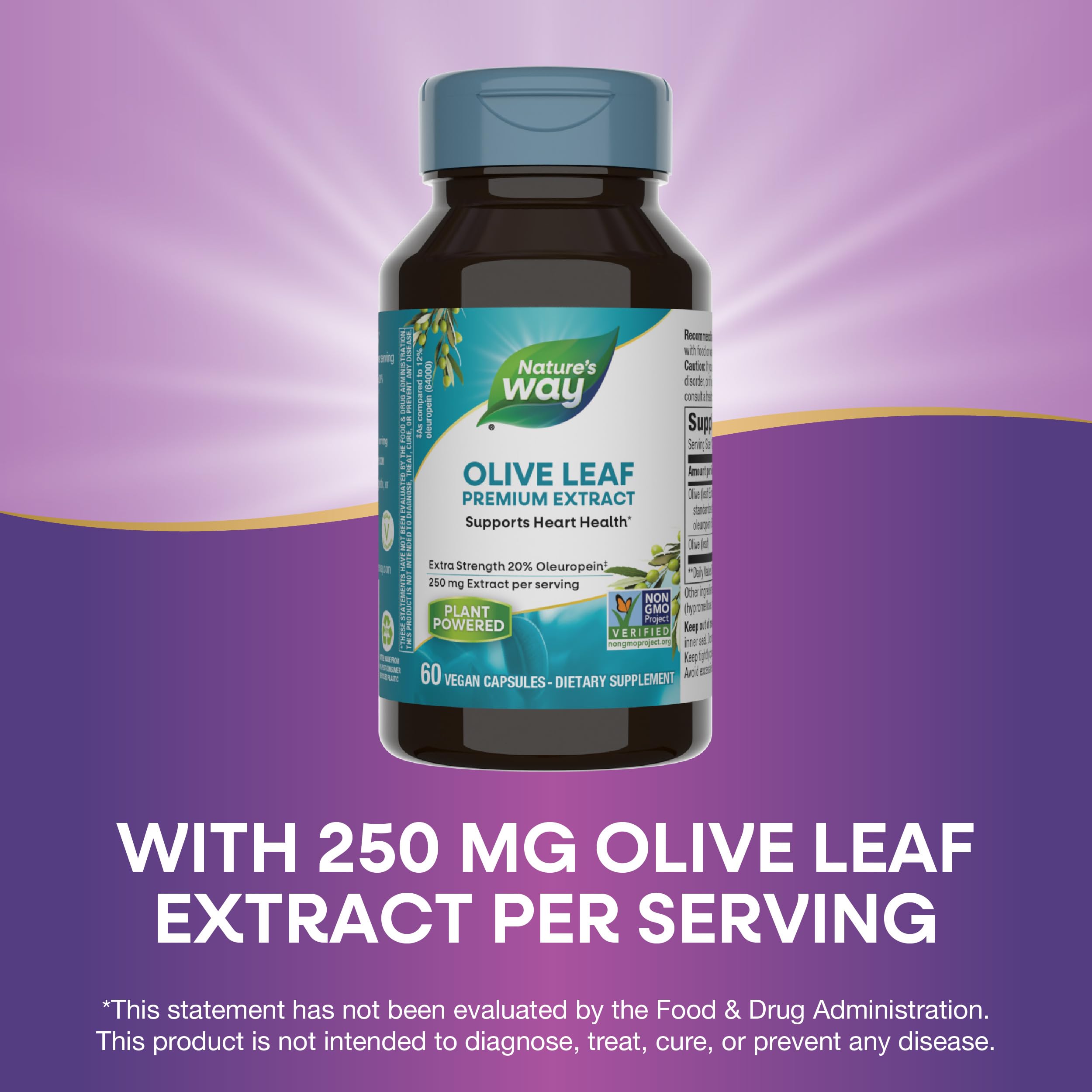 Buy now Nature's Way Olive Leaf, Premium Extract, Supports Heart Health*, 20% Oleuropein, 250 mg per serving, Non-GMO Project Verified, 60 Vegan Capsules (Packaging May Vary) at indiglob india