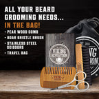 Viking Revolution Beard Comb and Beard Brush Set with Velvet Pouch | Includes Natural Boar Bristle Brush & Dual Action Pear Wood Comb - Velvet Travel Pouch Included - For Beards & Mustaches