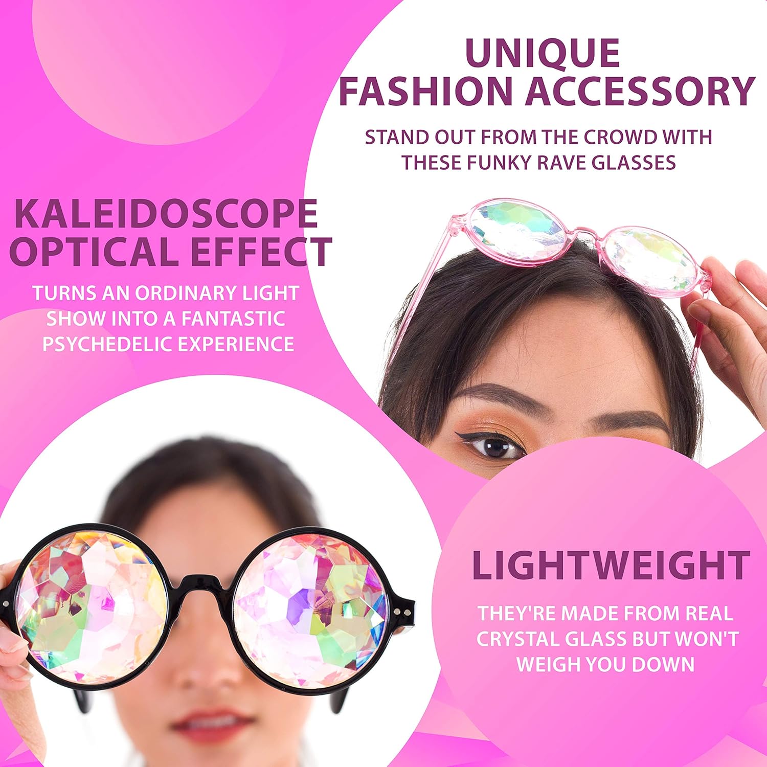Buy now SoJourner Bags Kaleidoscope Glasses - Trippy Psychedelic Rave Goggles - Funky Prism Glasses For Raves - Festival Accessories at indiglob india