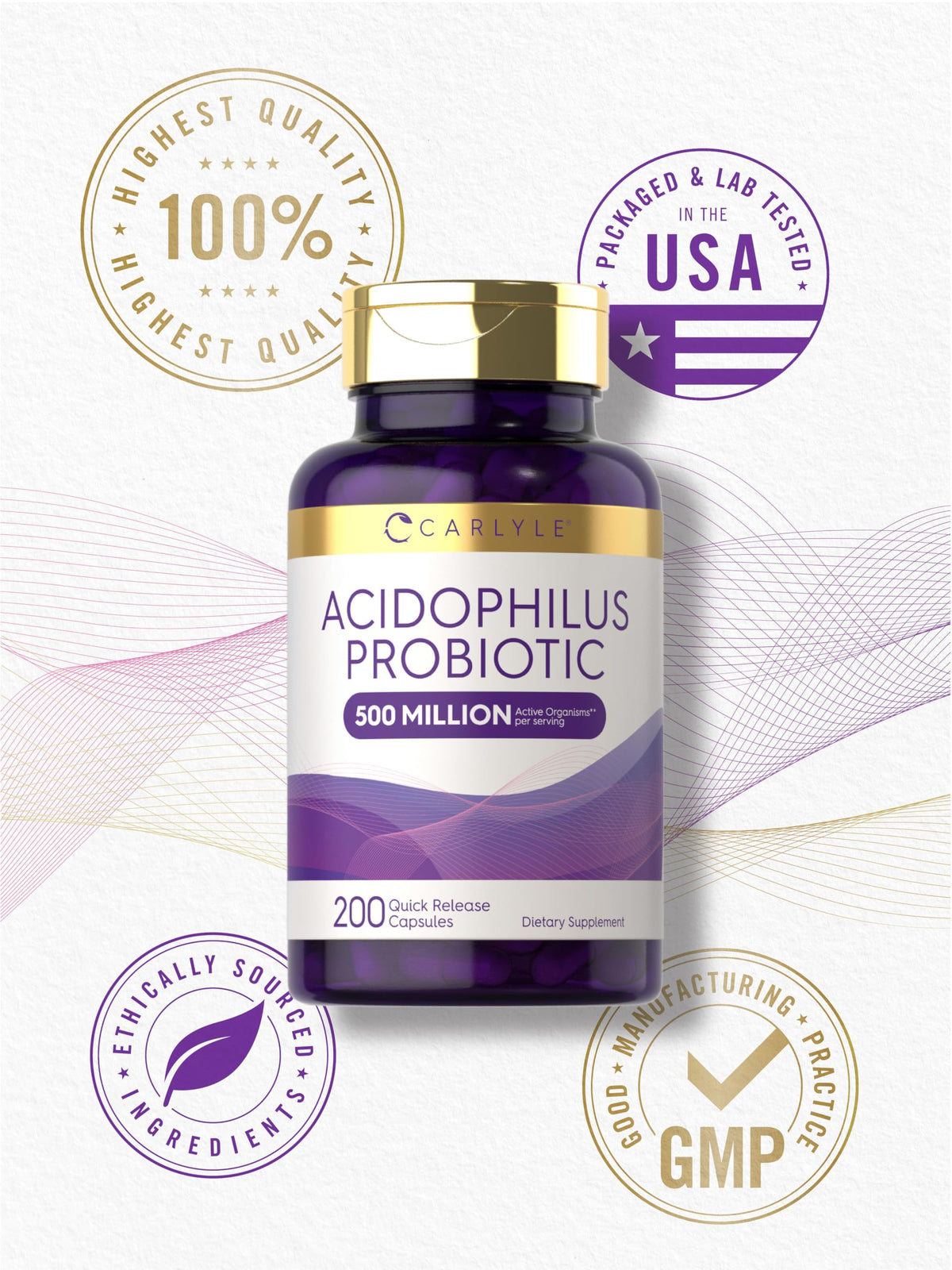 Carlyle Acidophilus Probiotic Capsules for Women and Men | 500 Million CFU
