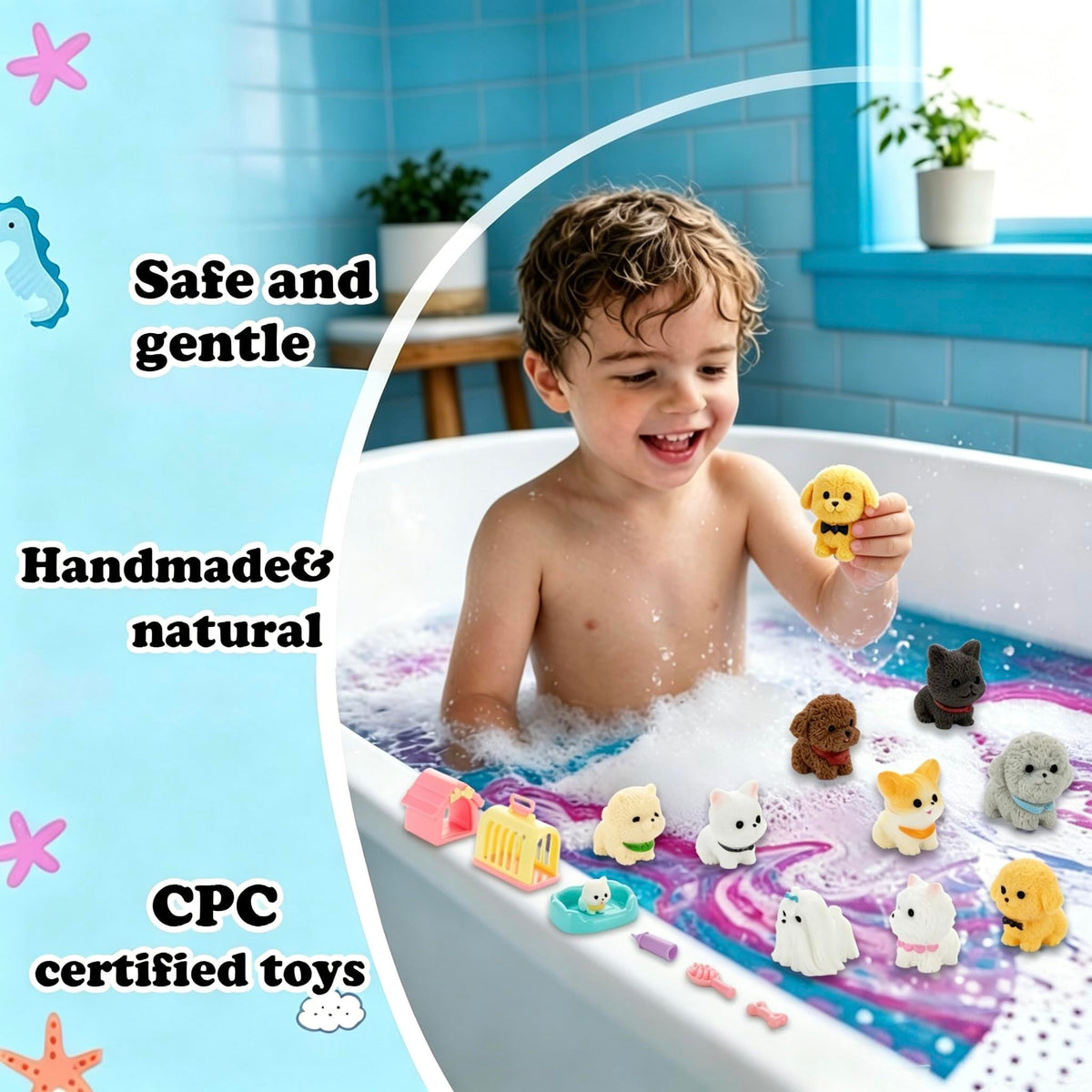 Bath Bombs for Kids with Toys Inside for Girls Boys, 9 Pack Kids Bath Bombs with Surprise Inside, Dog Pretend Playset , Birthday Christmas & Easter Basket Stuffers Gift Set with Bath Toys