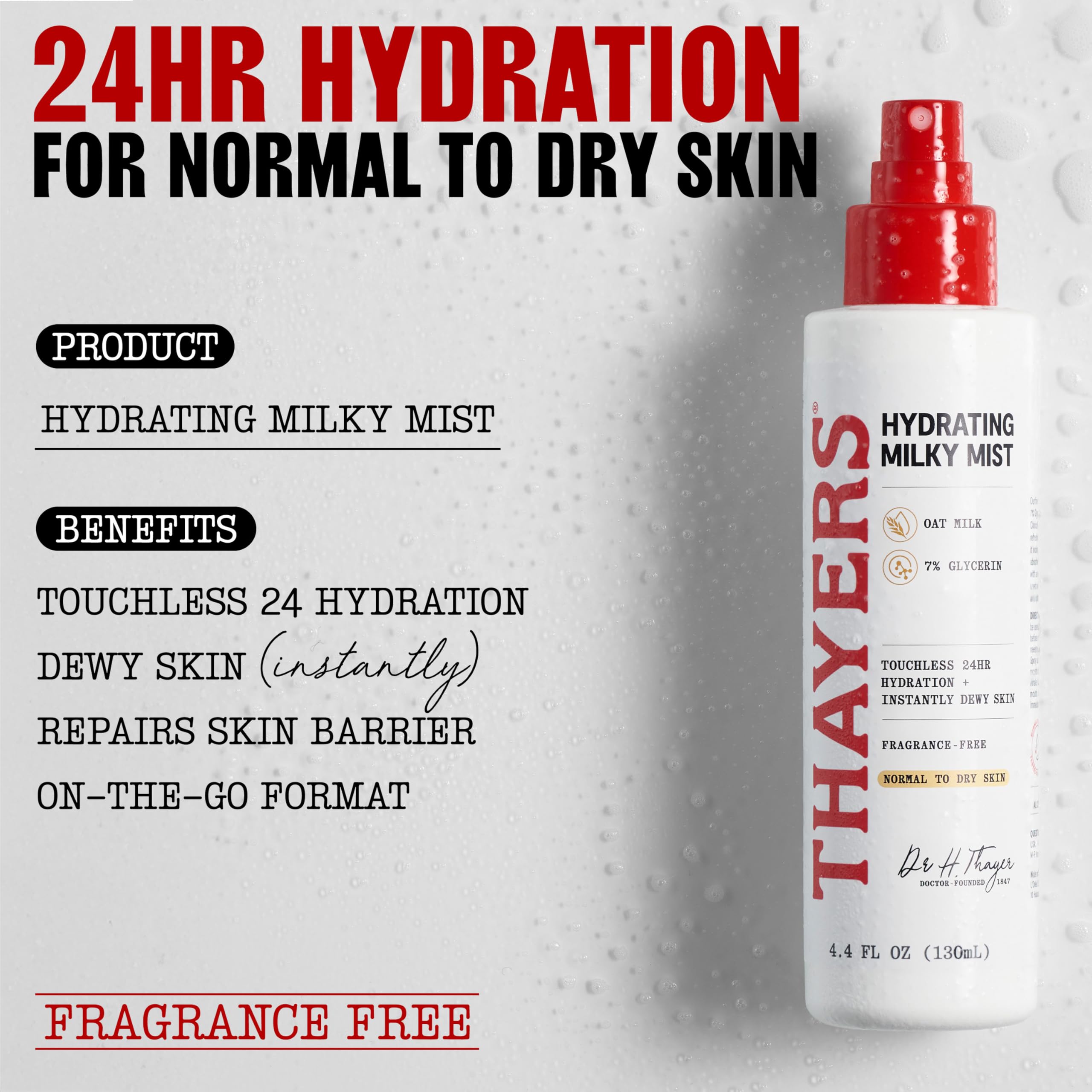 THAYERS Milky Mist with Oat Milk & 7% Glycerin, Facial Spray for Skin Barrier Repair & 24 Hour Hydration, Toner Spray Made for All Skin Types, Fragrance-Free, 4.4 fl oz