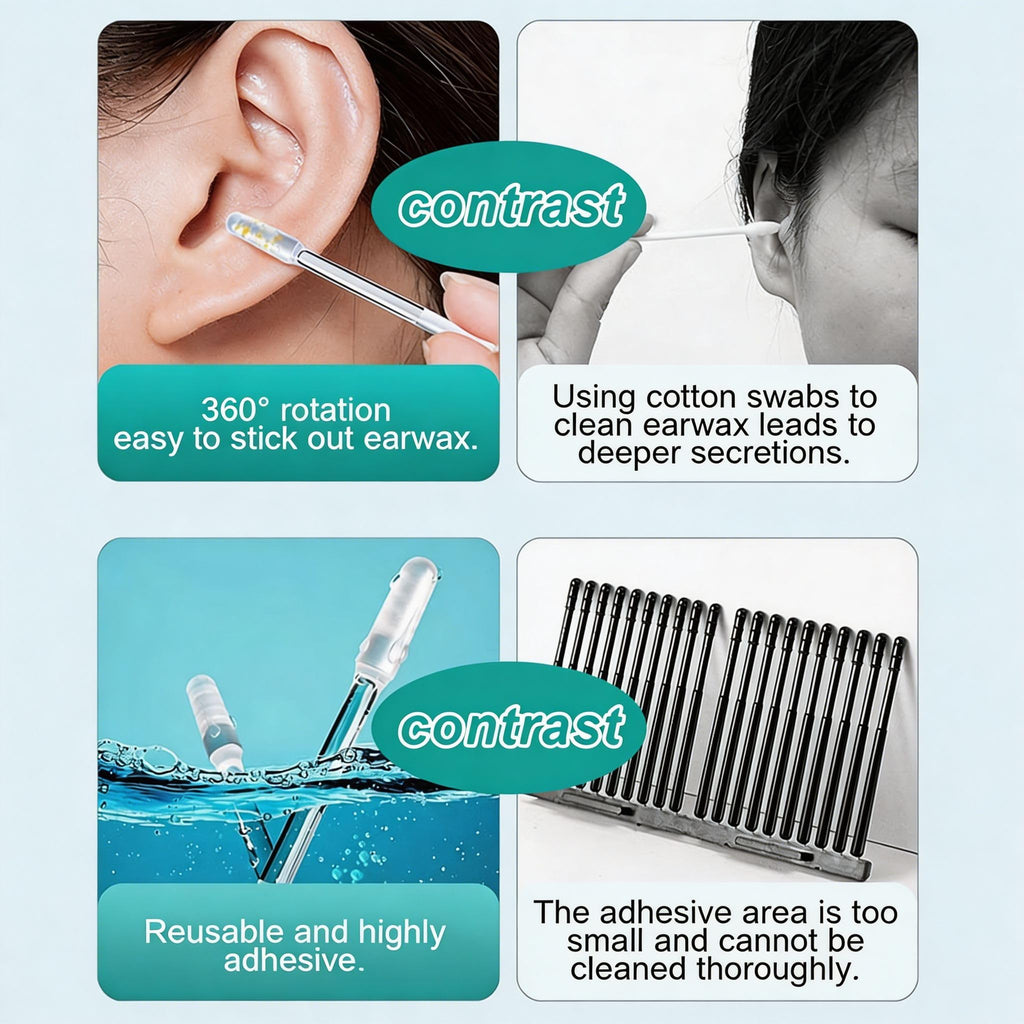 HAVENVOGUE Sticky Ear Cleaning Stick, 48PCS Reusable Silicone Adhesive Ear Wax Removal Tools, Soft Earpick Swabs with Dust Cover, Portable Gentle Ear Cleaner Kit for All Ages