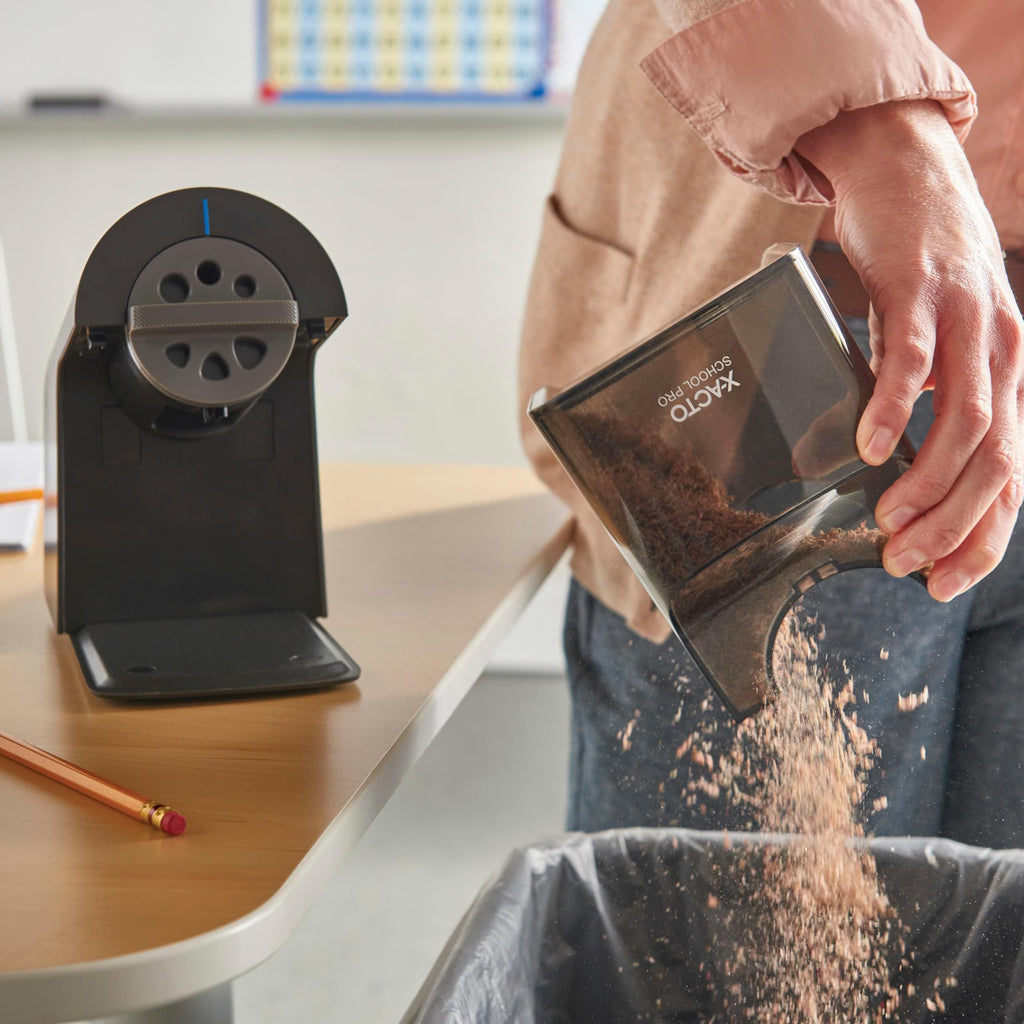X-ACTO Pencil Sharpener, School Pro Electric Sharpener, Black, With Six Size Dial, XL Shavings Bin - Heavy Duty, Classroom Supplies