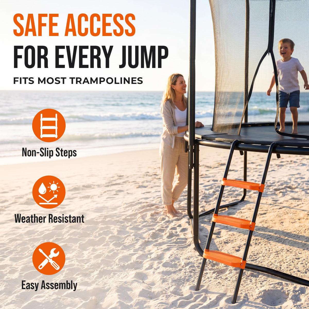 N1Fit Trampoline Ladder - Universal 3-Step Trampoline Steps Supporting up to 220 lbs - Powder Coated & UV Treated Trampoline Stairs Accessories for Kids All Weather Exposure - Sturdy & Safe Design