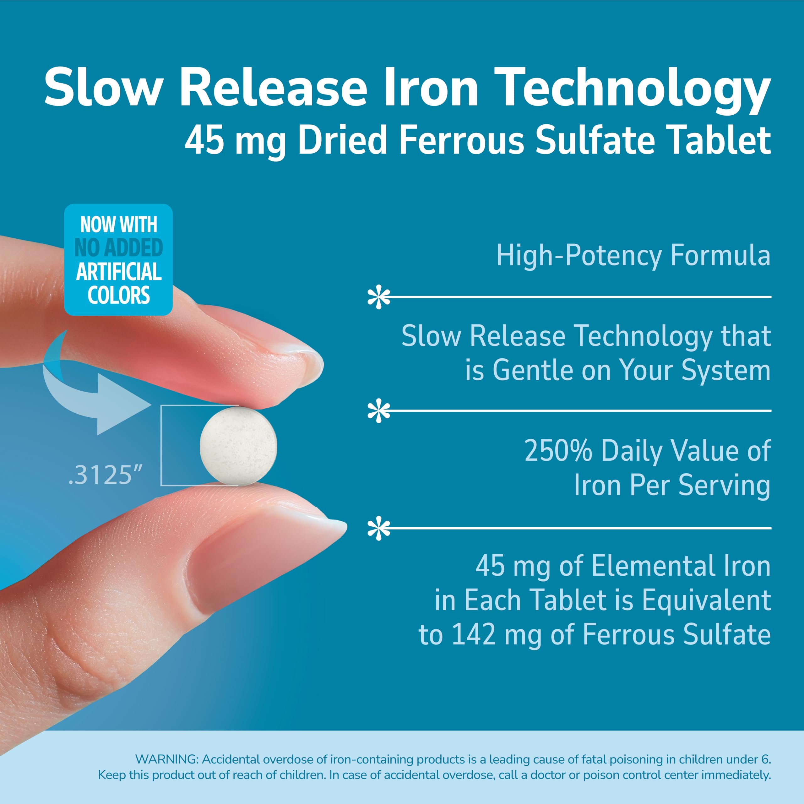 21st Century Slow Release Iron 45mg Tablets, Gentle on Stomach, 60 Count | High-Potency Ferrous Sulfate, Compare VS. Slow FE® & Healthy Red Blood Cells, Gluten Free, No Added Yeast, For Women & Men