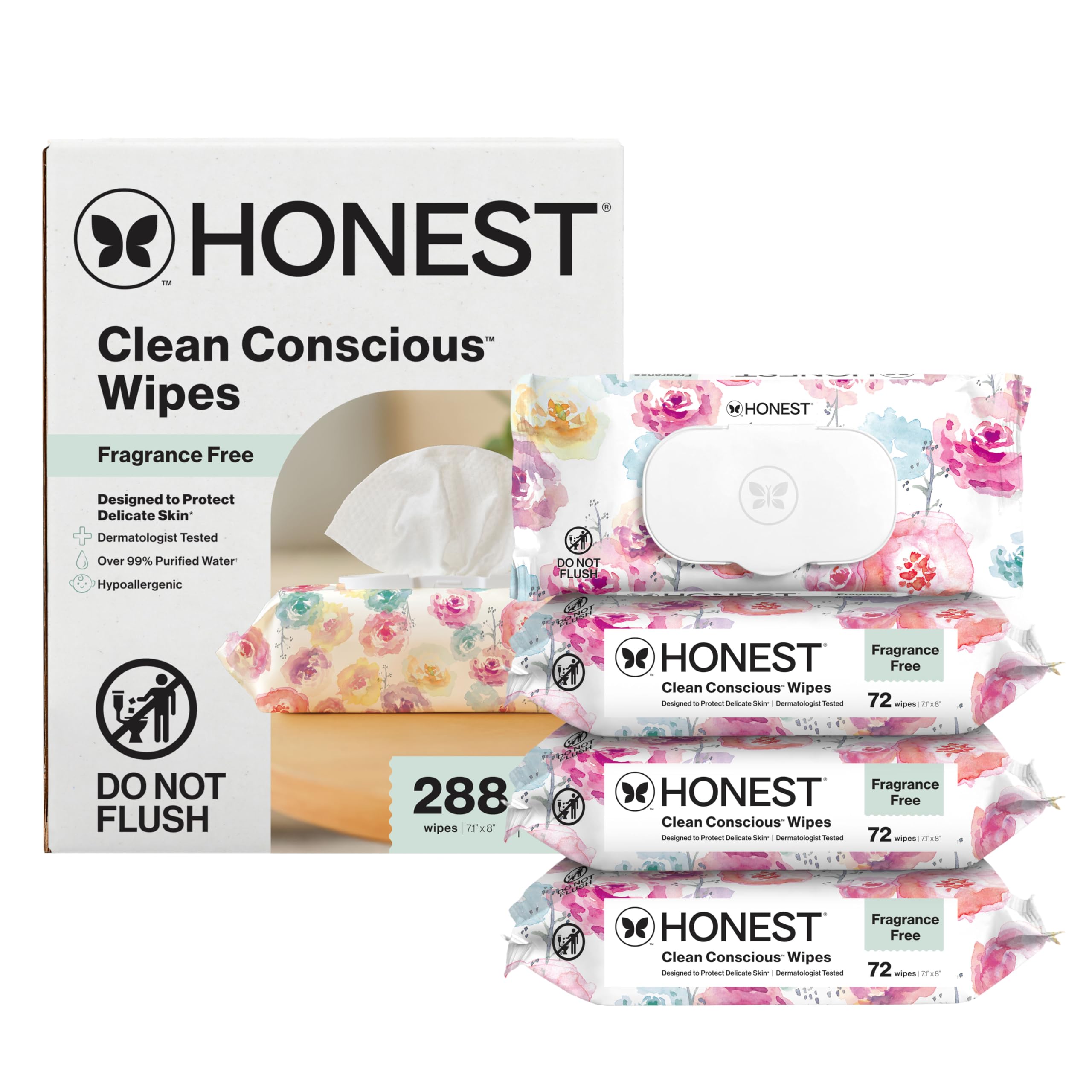 Buy now The Honest Company Hypoallergenic Multi-Use Baby Wipes for Sensitive Baby Skin Rainbow 60 Count Rose Blossom 72 Count (Pack of 4) at indiglob india
