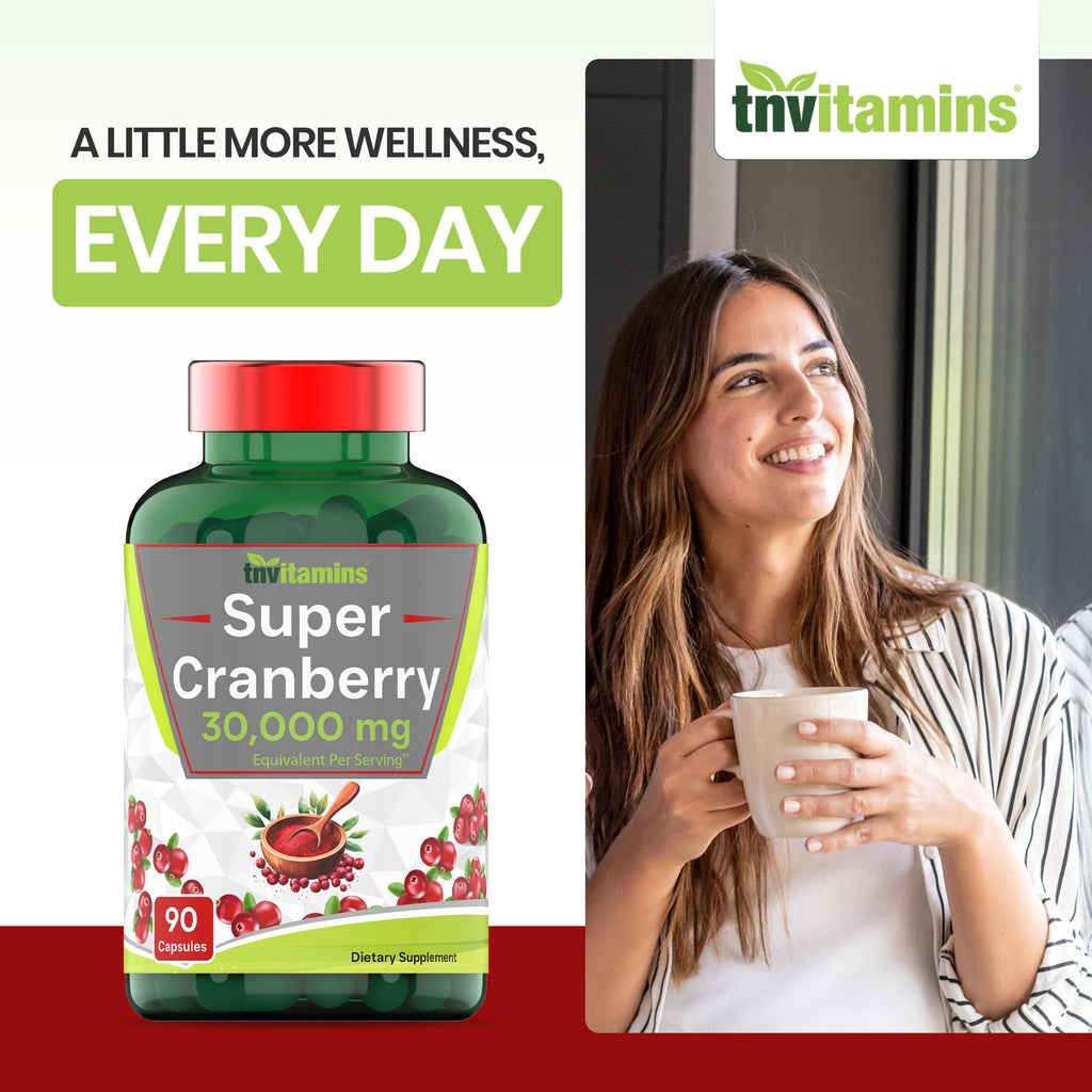 tnvitamins Cranberry Pills for Women & Men - 90 Capsules | Supports Urinary Tract Health* | Cranberry Concentrate Supplement | Bladder & Kidney Support* | Supports Women's Health* | Antioxidants