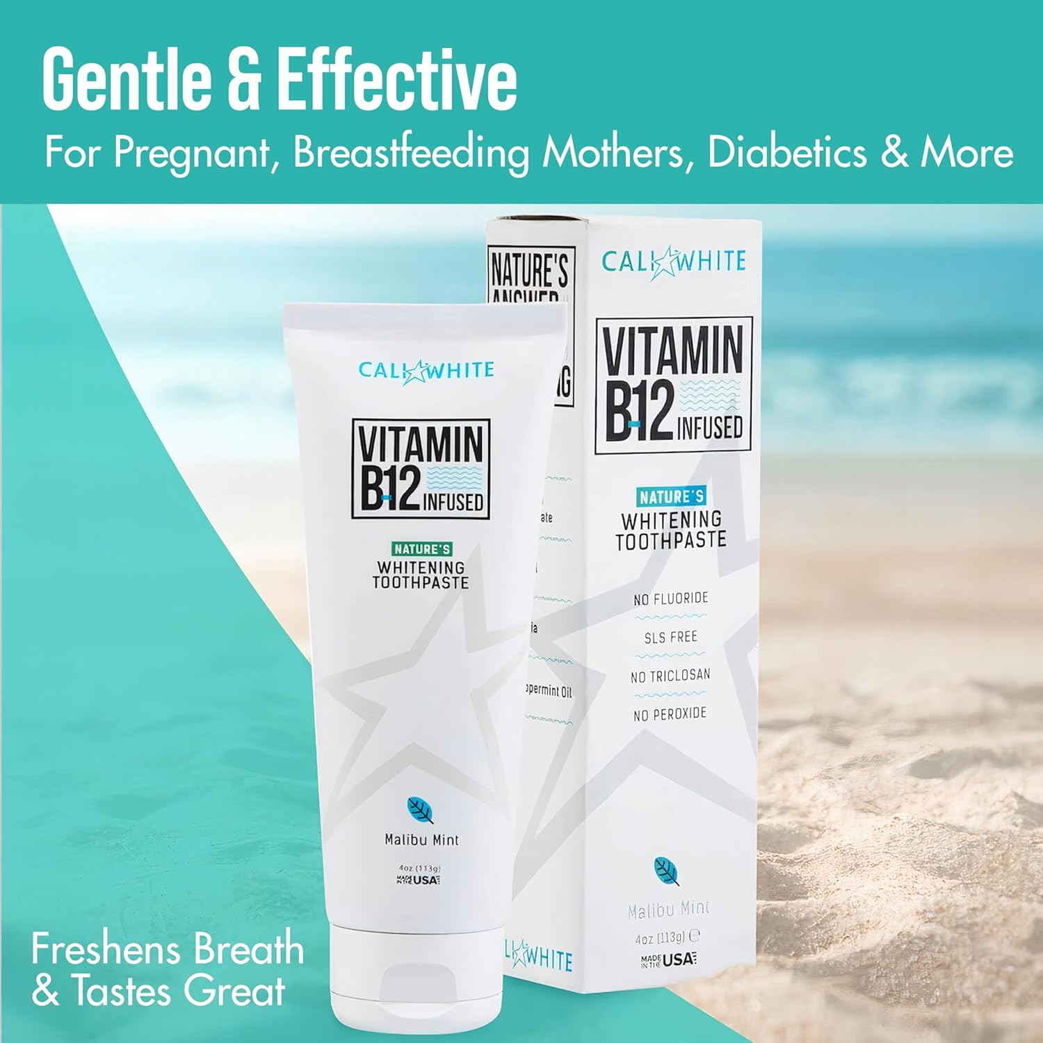 Buy now Cali White No Fluoride Whitening Toothpaste, Infused with Vitamin B12, Pacific Mint, 4 Ounce (1 Pack) at indiglob india