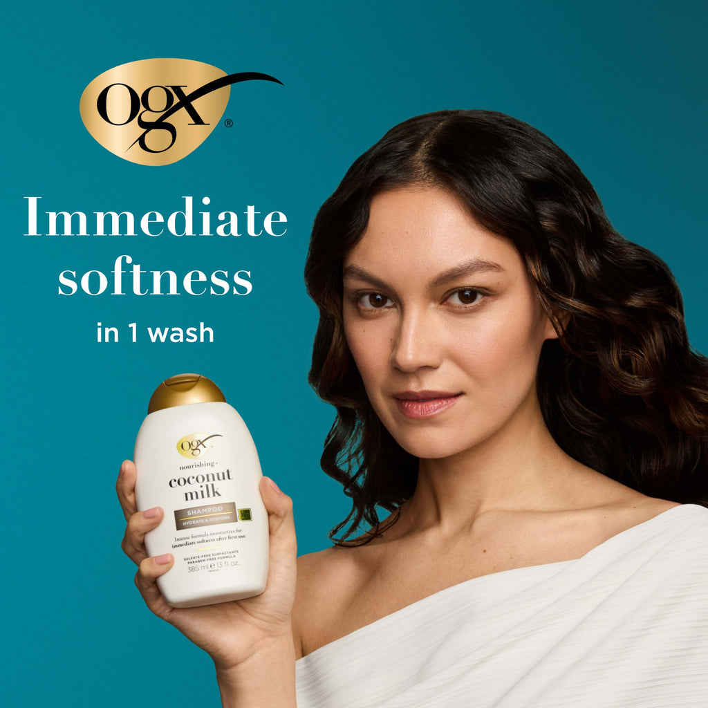 OGX Nourishing + Coconut Milk Shampoo & Conditioner Set, 2 x 13 fl. oz | Hydrates & Softens Hair, Lipi Pro Shield Technology, Creamy Coconut Milk, White Peach & Shea Butter Scent